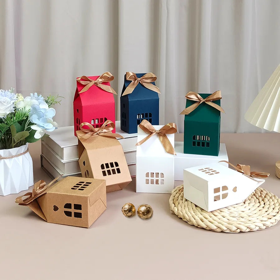 Christmas Gingerbread House Candy Gift Box With Butterfly Knot High End White Kraft Paper Luxury Packaging Box For Presents