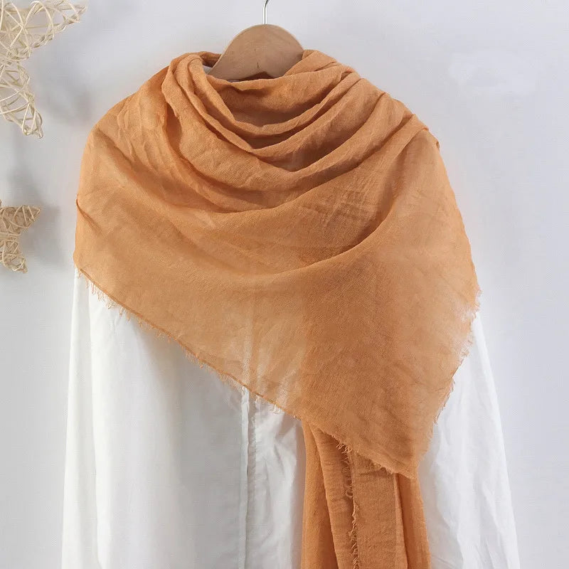 Hot selling solid color pleated cotton and linen scarf women's bag headscarf crumpled hair fringe bubble scarf women's scarf cover head