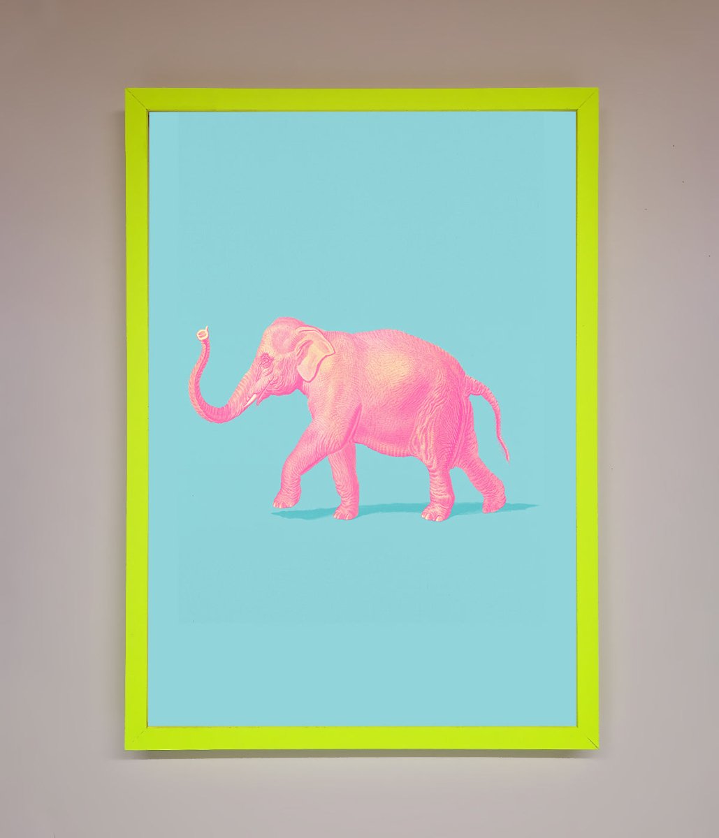 Pink Elephant On Blue Framed Print - Zestio