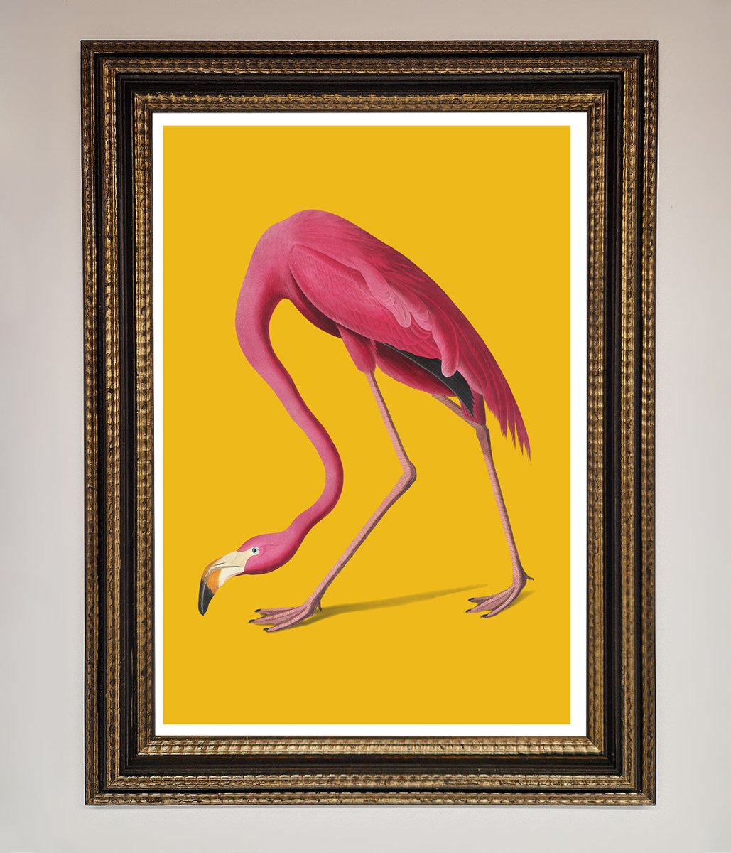 Pink Flamingo On Yellow Framed Print - Zestio