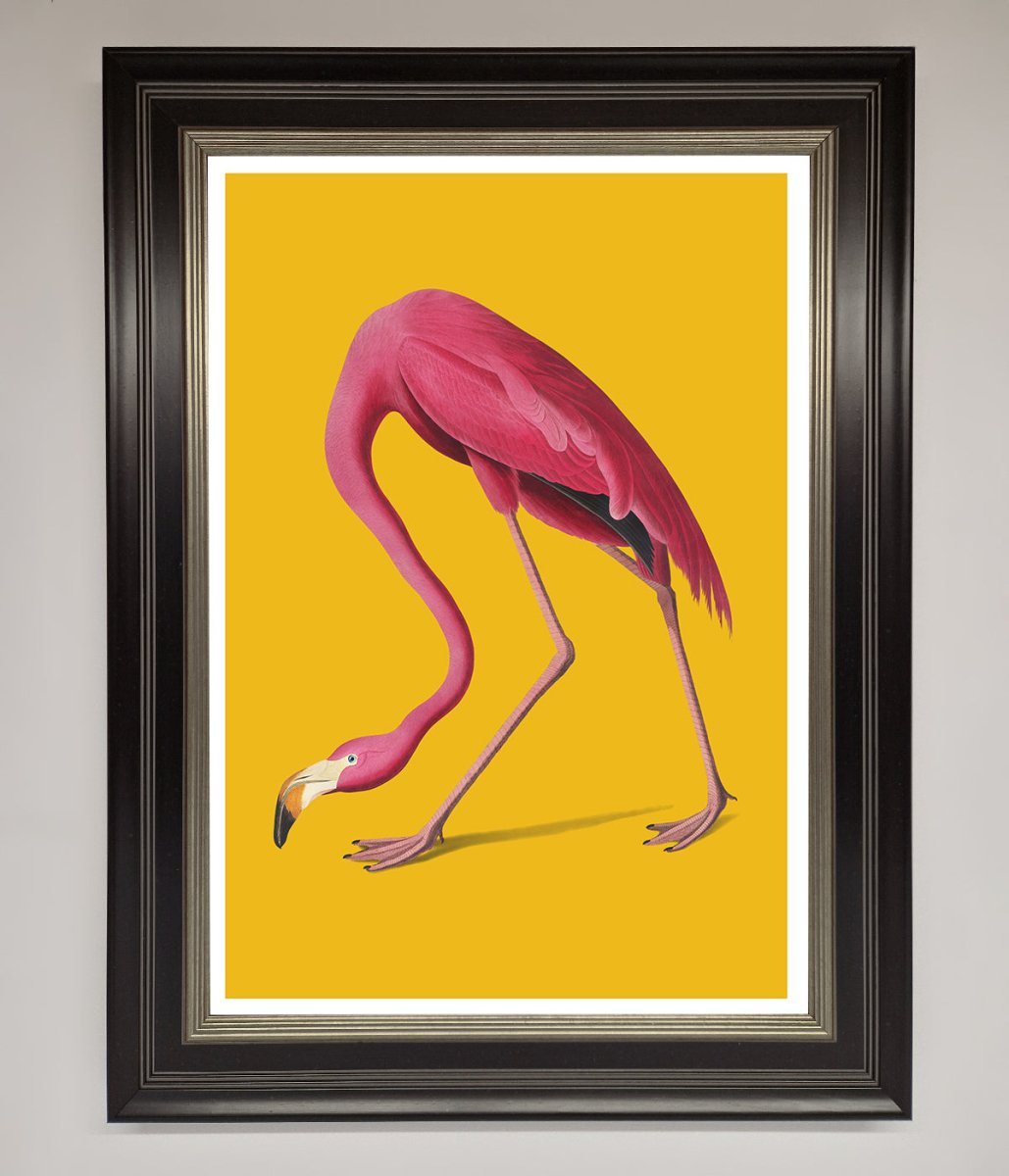 Pink Flamingo On Yellow Framed Print - Zestio