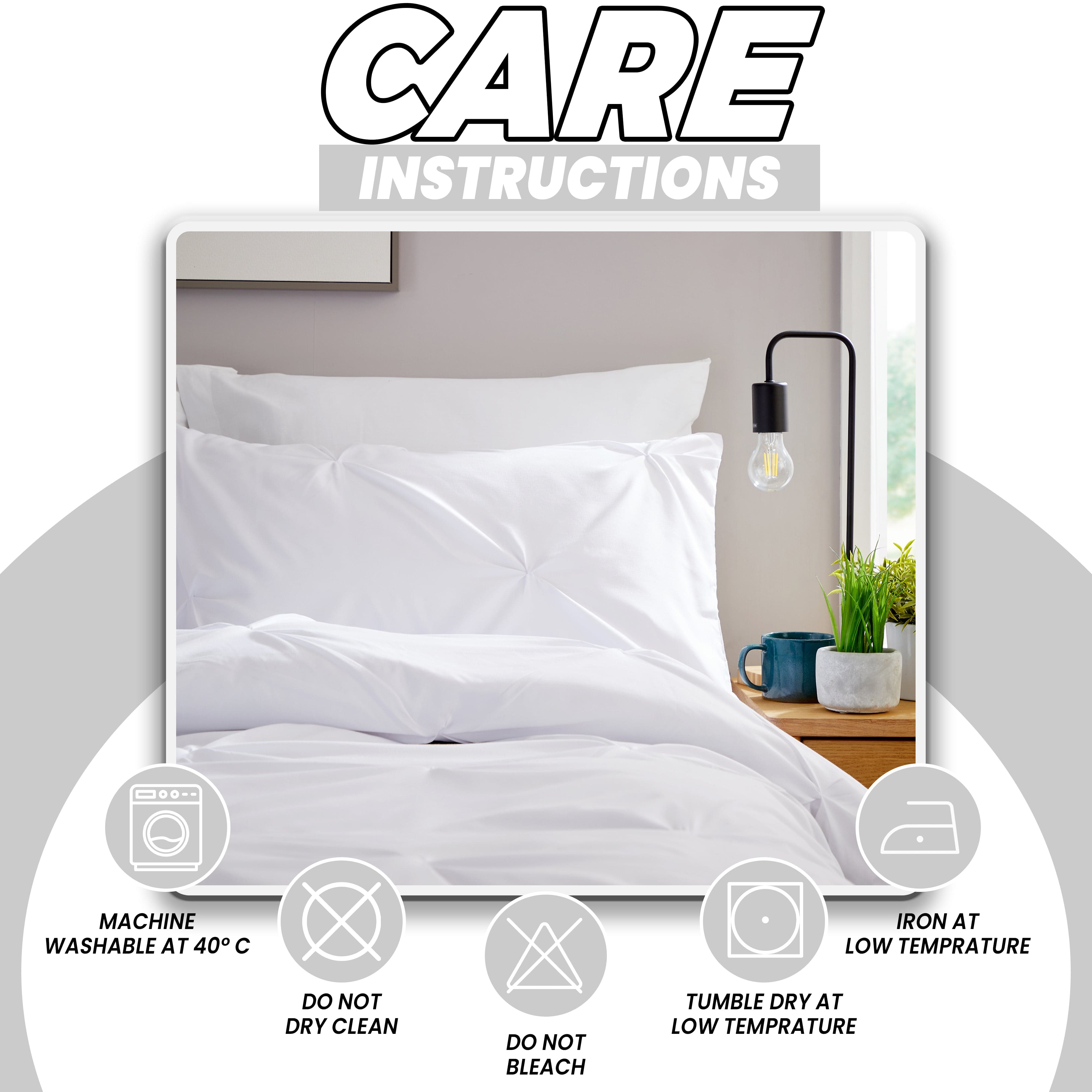 OLIVIA ROCCO Pintuck White Microfibre Duvet Cover Set With Pillowcases Breathable Easy Care All Season Soft Finish Bedding