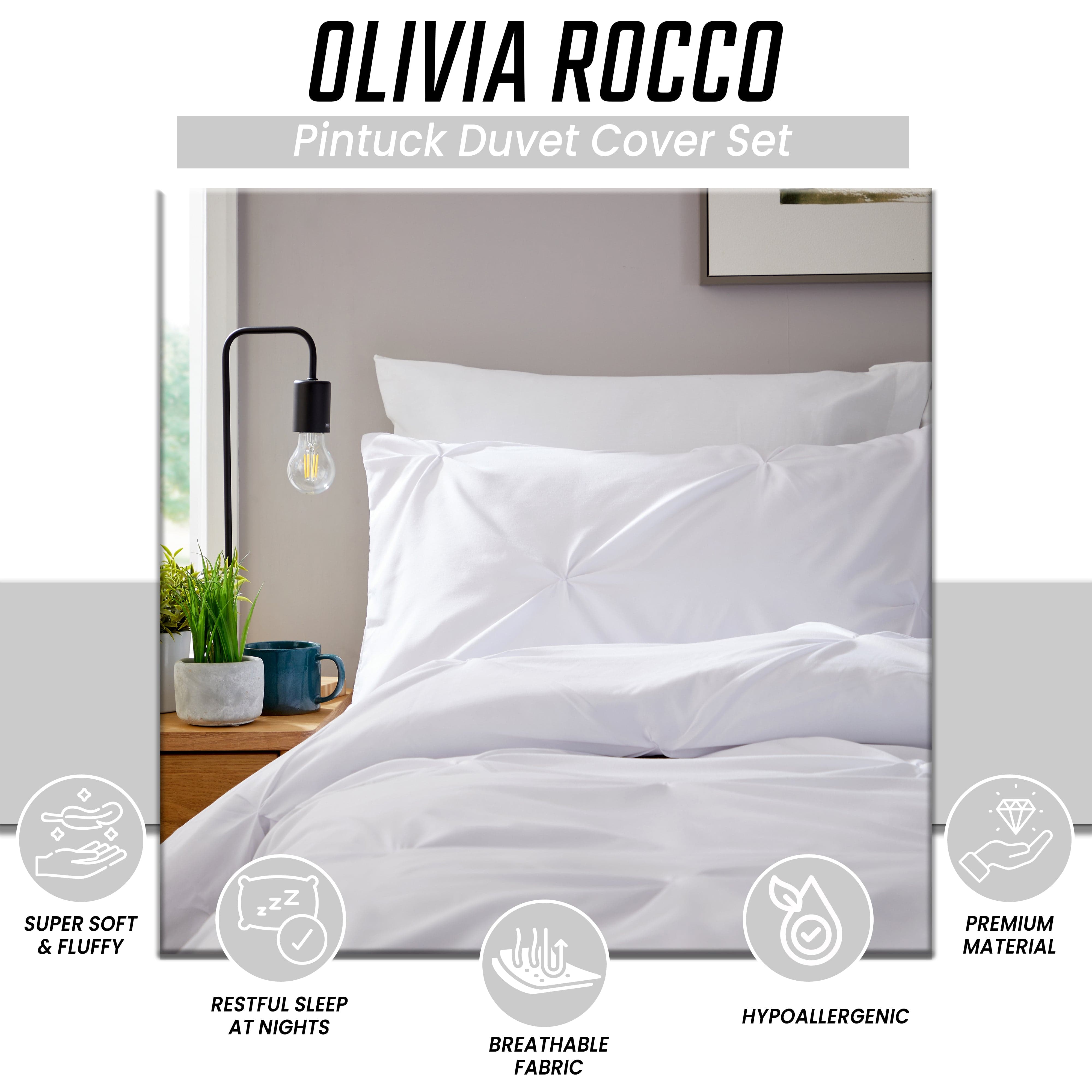 OLIVIA ROCCO Pintuck White Microfibre Duvet Cover Set With Pillowcases Breathable Easy Care All Season Soft Finish Bedding