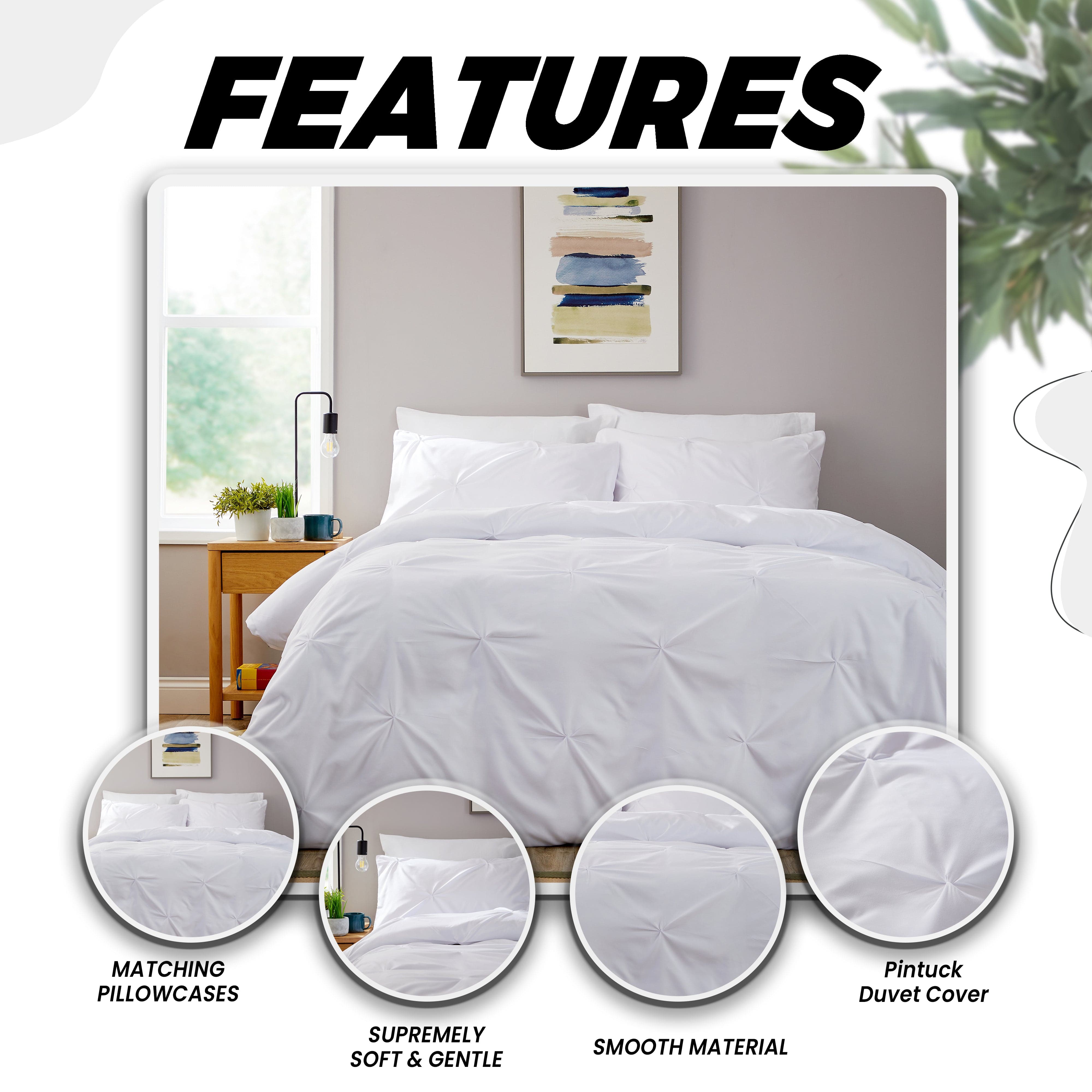 OLIVIA ROCCO Pintuck White Microfibre Duvet Cover Set With Pillowcases Breathable Easy Care All Season Soft Finish Bedding