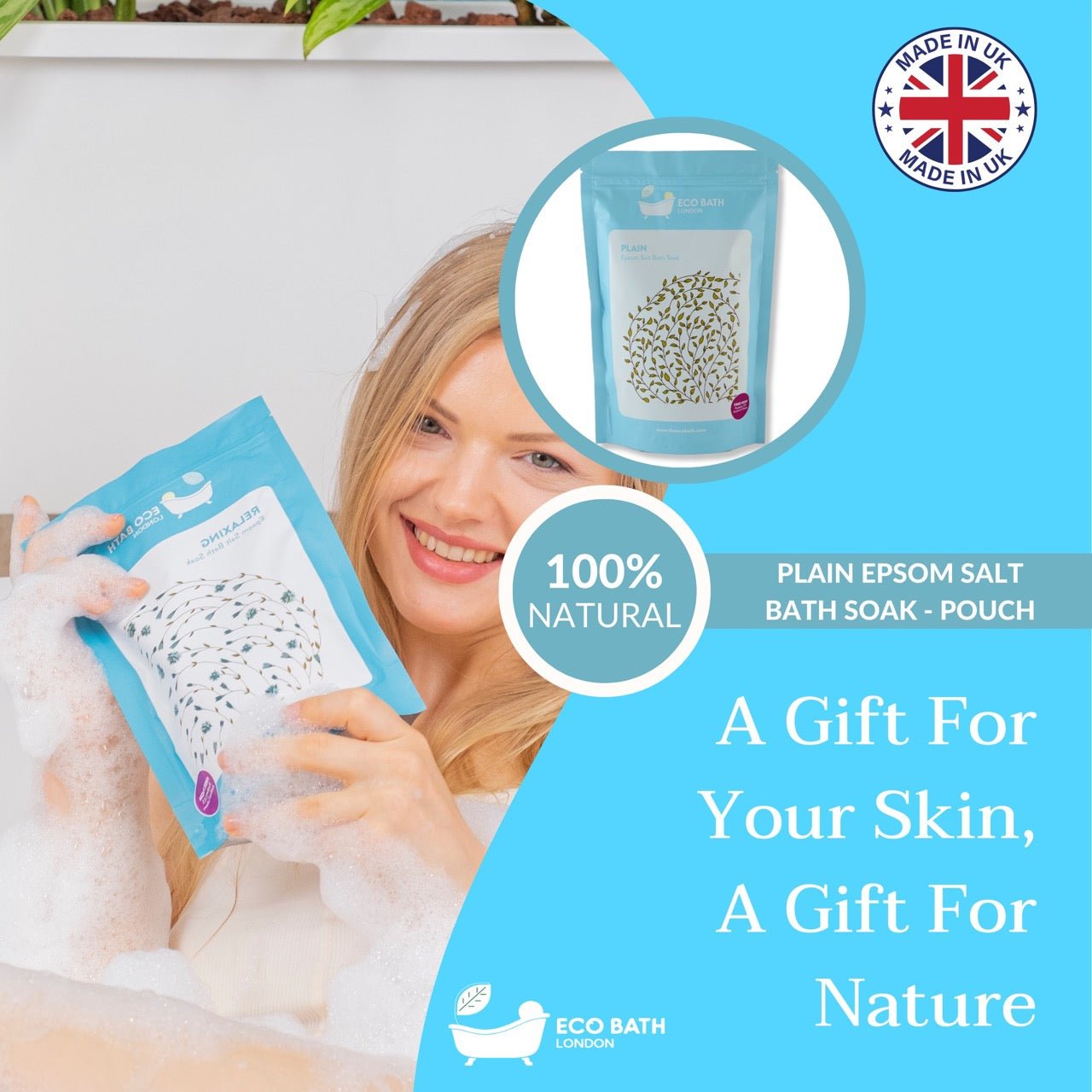 Eco Bath London Plain Epsom Salt Bath Soak - Pouch | 500g & 1000g