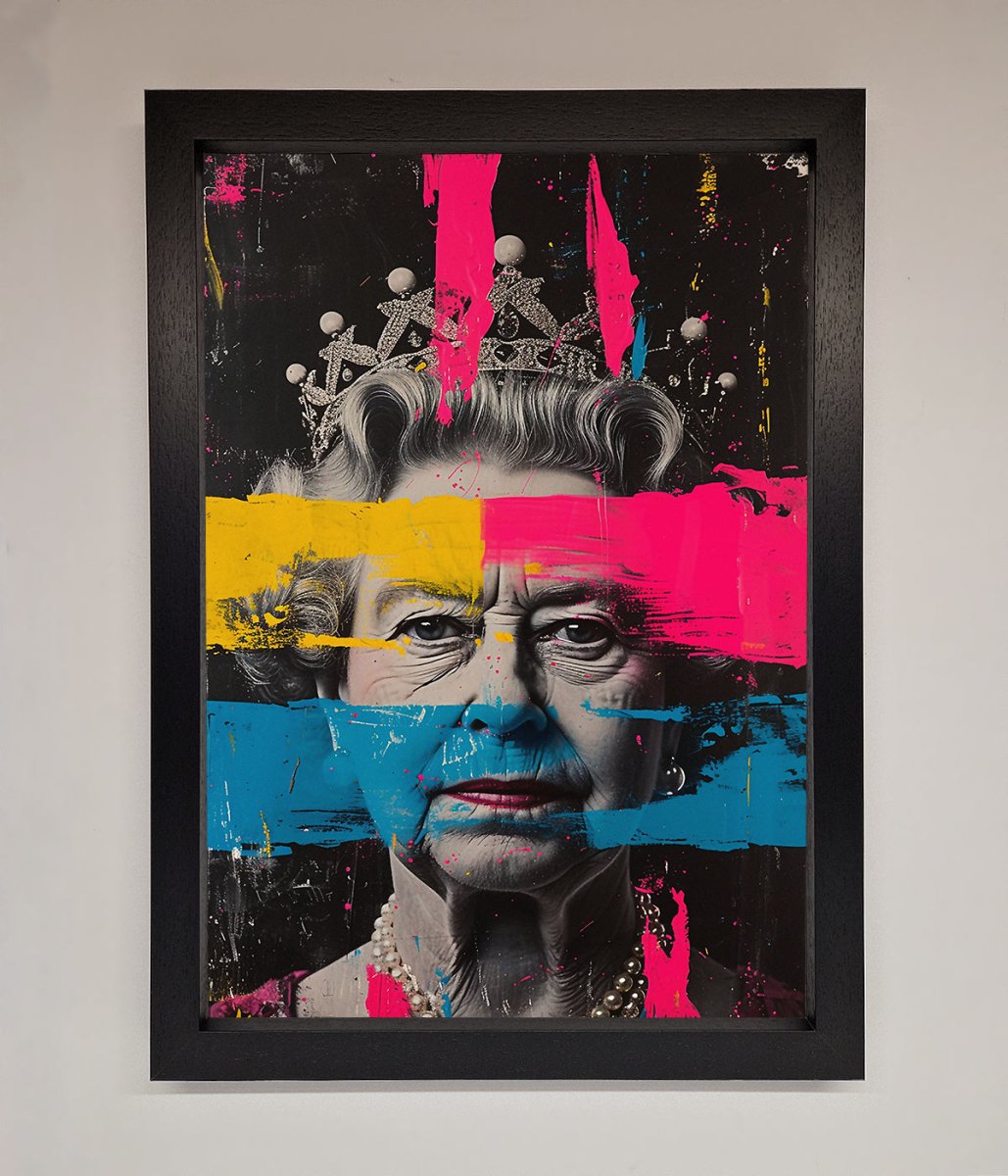 Queen Elizabeth Paint Splatter Framed Wall Art - Zestio