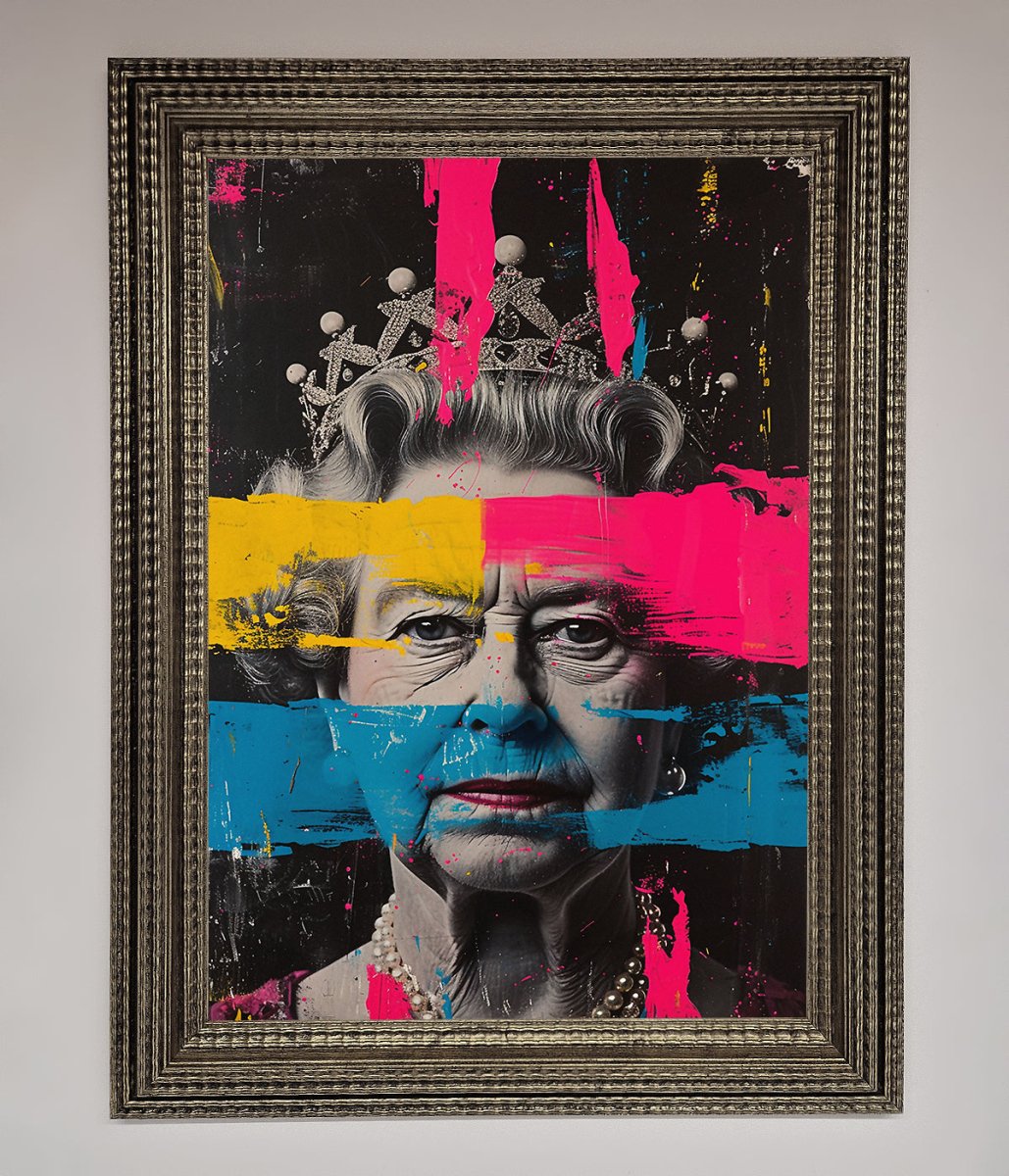 Queen Elizabeth Paint Splatter Framed Wall Art - Zestio
