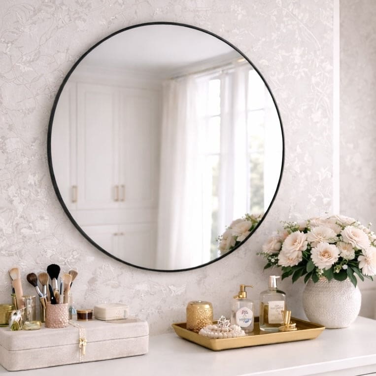 Rei - Round Black Metal Circle Mirror - 70cm x 70cm - Zestio
