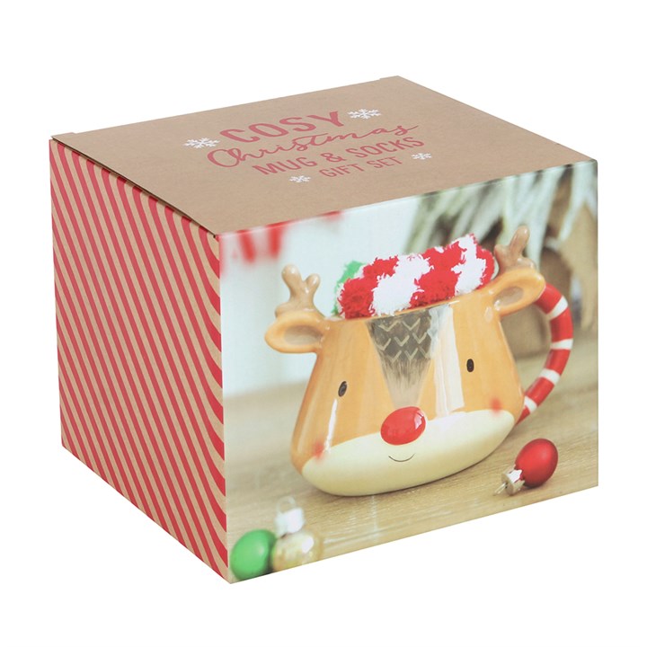 Christmas Reindeer Sock And Mug Set