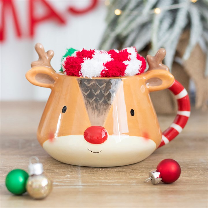 Christmas Reindeer Sock And Mug Set