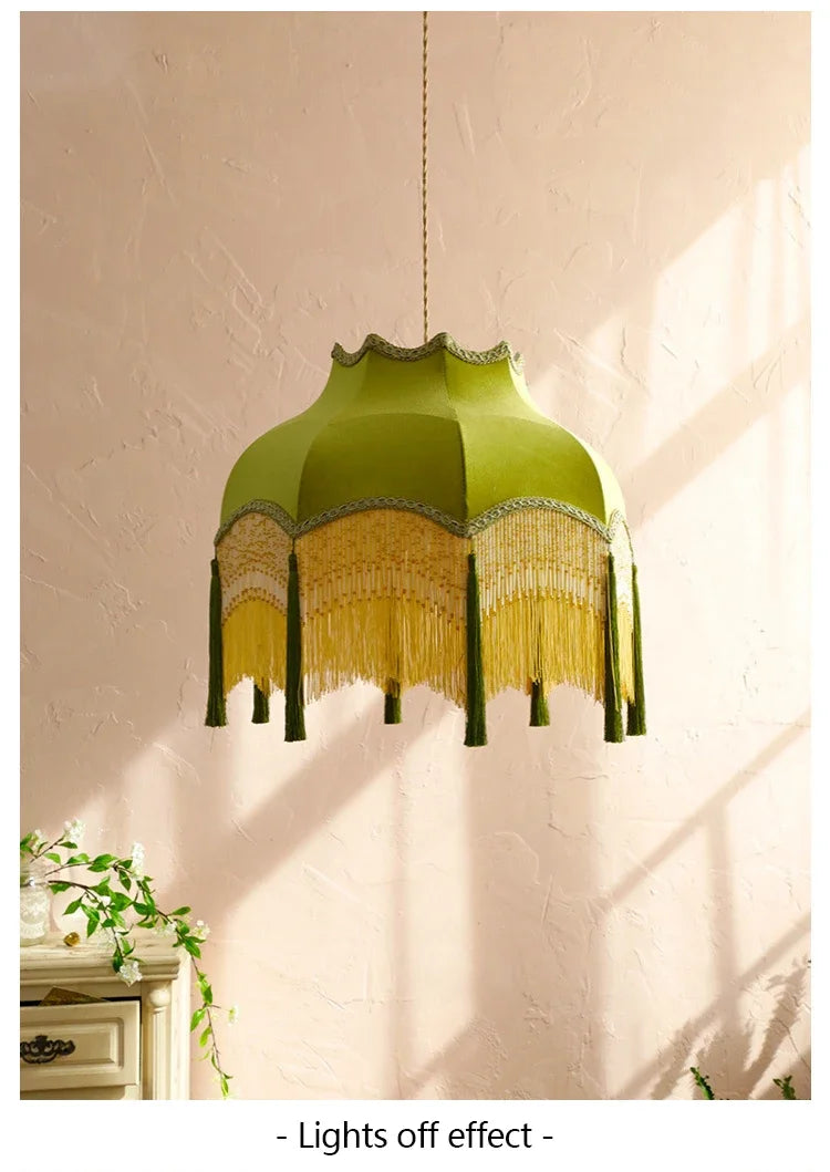Retro Velvet Tassel Pendant Light – Green Fabric Art Chandelier by SANDYHA