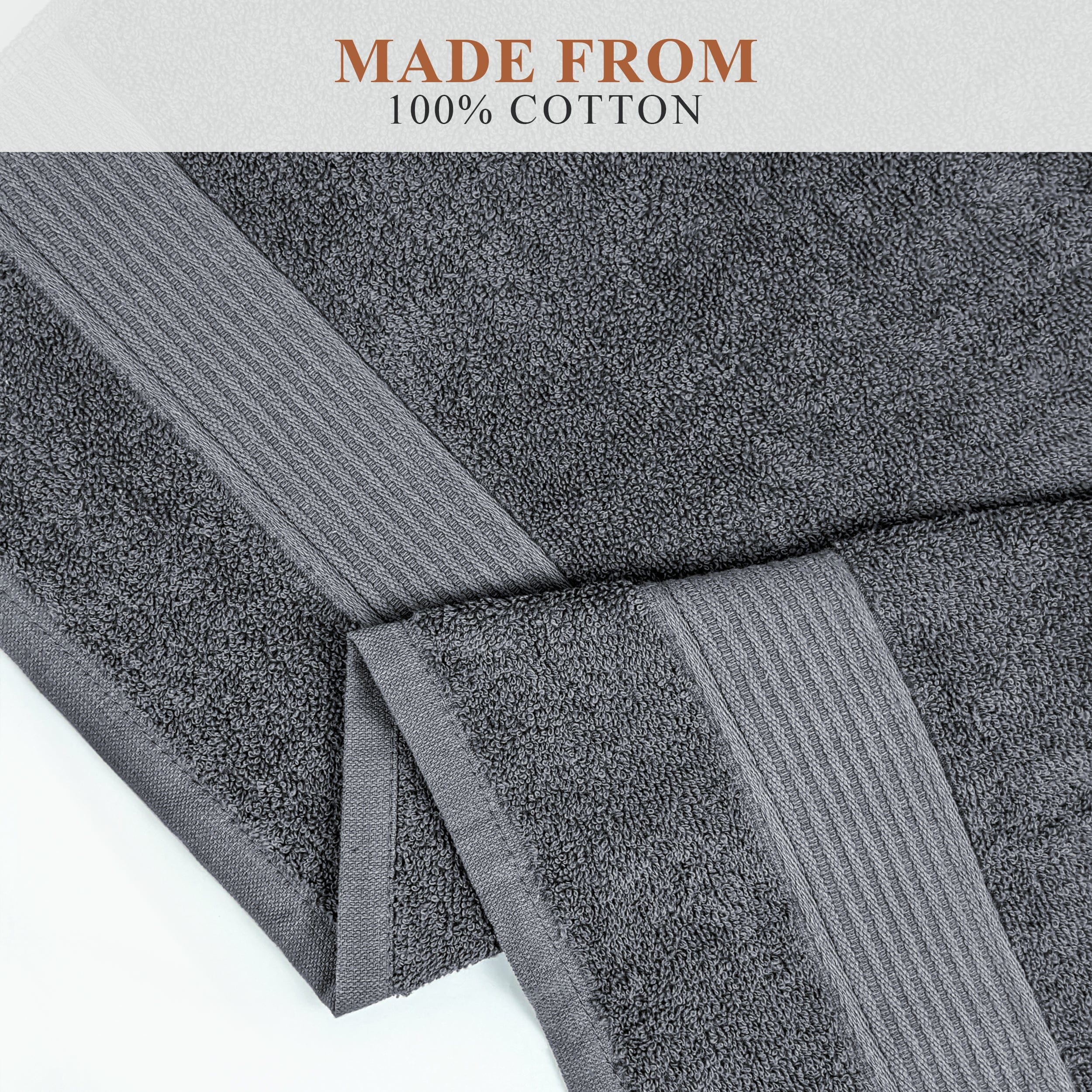 OLIVIA ROCCO Rhodes Towel Grey 100 Percent Cotton Hotel Quality Soft Super Absorbent Hand Bath Towels Sheets Face Cloths Set Includes Washcloths
