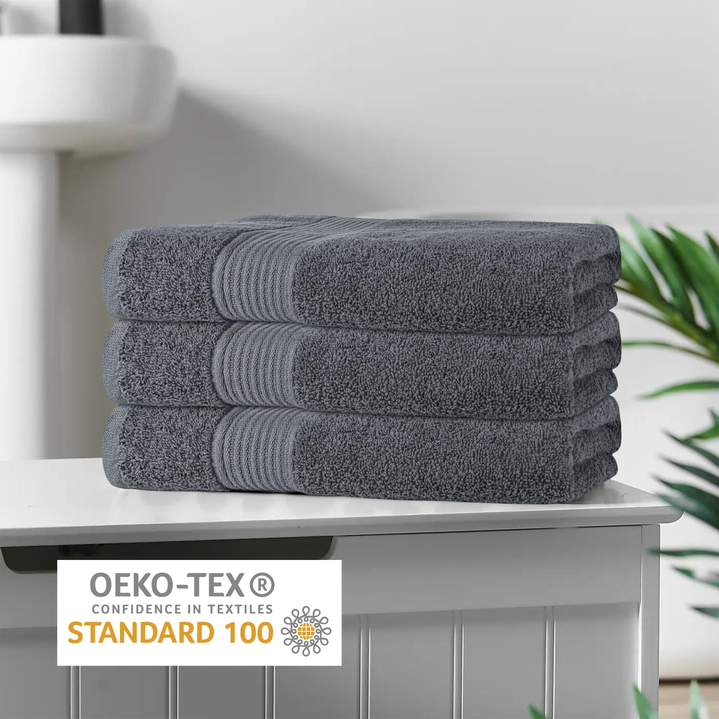 OLIVIA ROCCO Rhodes Towel Grey 100 Percent Cotton Hotel Quality Soft Super Absorbent Hand Bath Towels Sheets Face Cloths Set Includes Washcloths