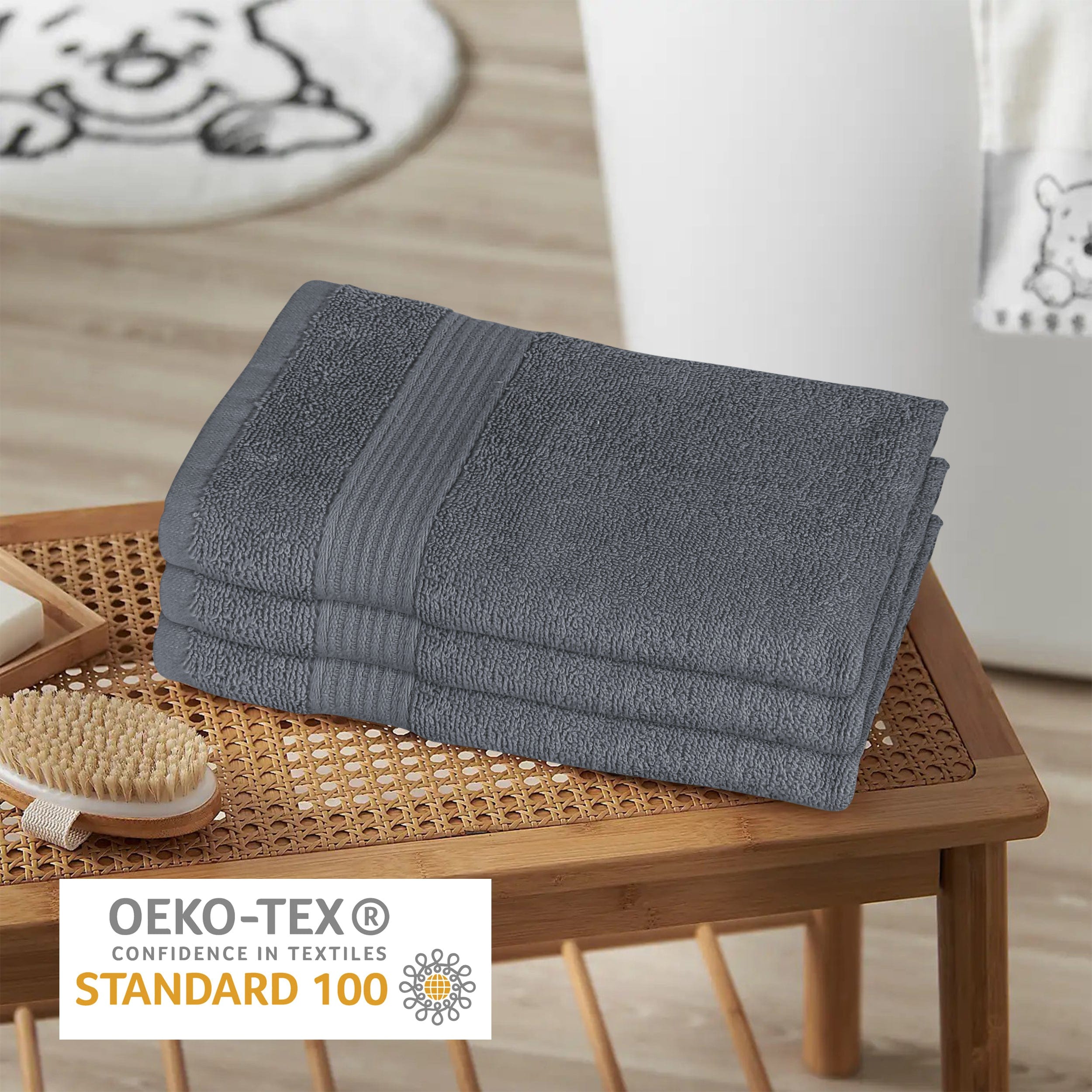 OLIVIA ROCCO Rhodes Towel Grey 100 Percent Cotton Hotel Quality Soft Super Absorbent Hand Bath Towels Sheets Face Cloths Set Includes Washcloths