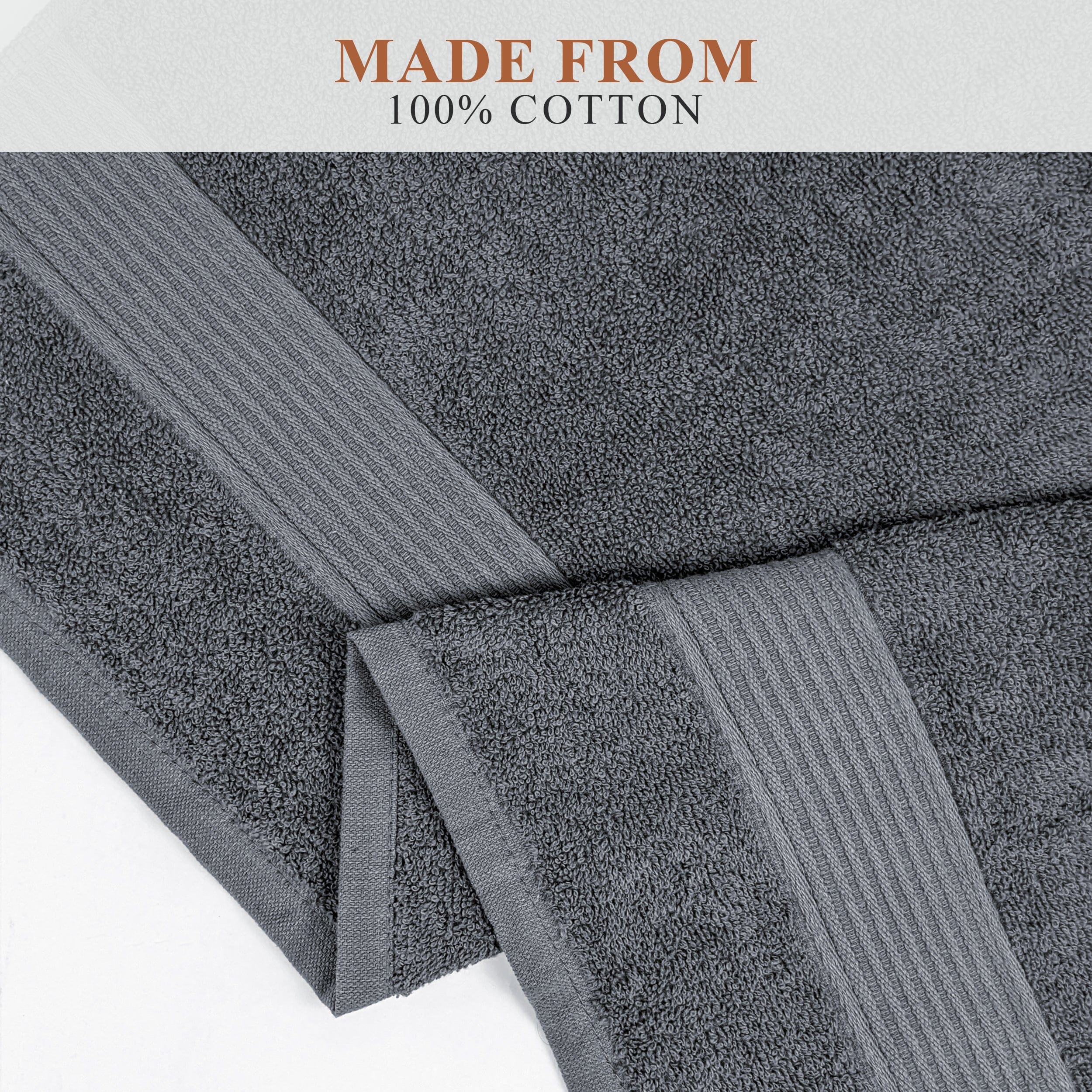 OLIVIA ROCCO Rhodes Towel Grey 100 Percent Cotton Hotel Quality Soft Super Absorbent Hand Bath Towels Sheets Face Cloths Set Includes Washcloths