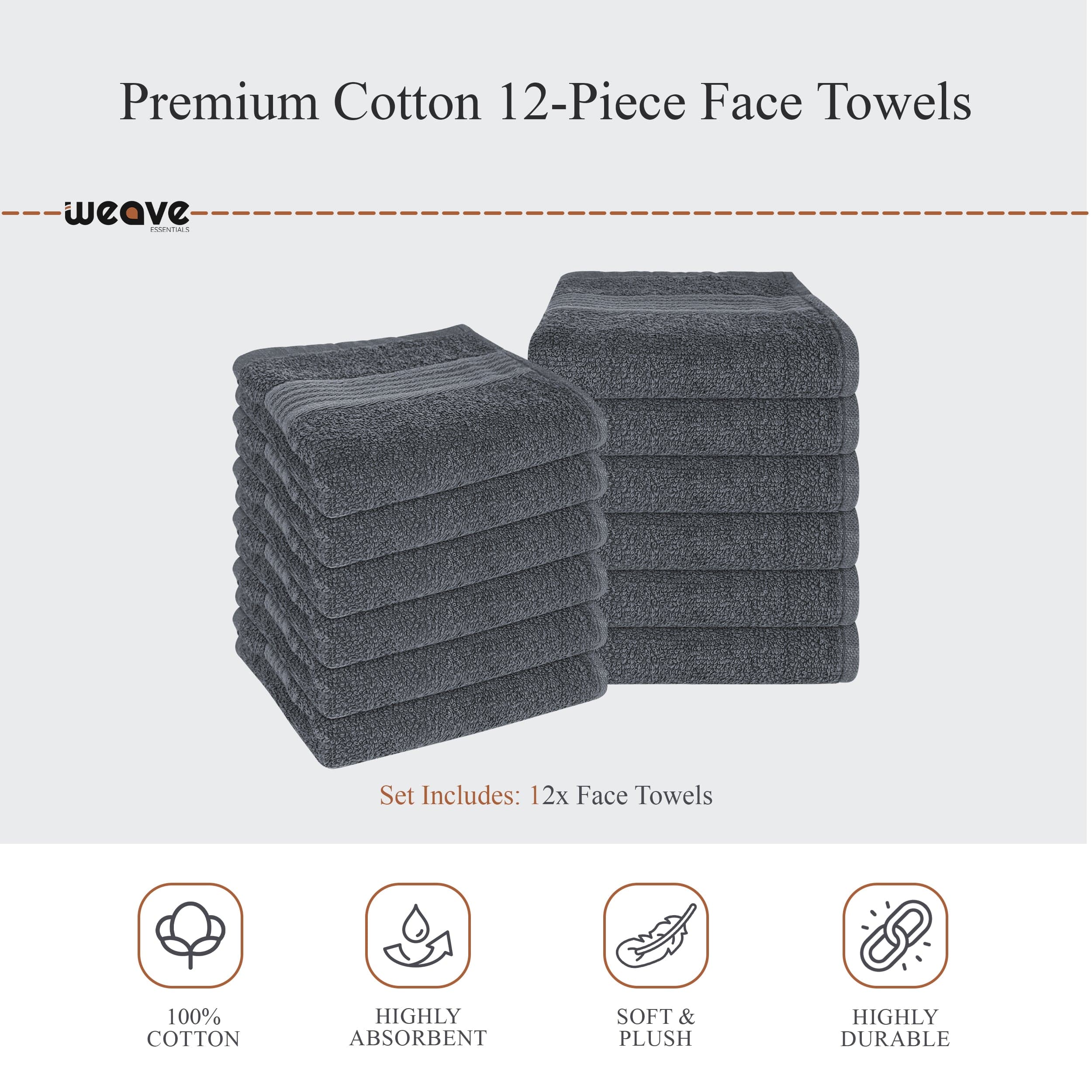 OLIVIA ROCCO Rhodes Towel Grey 100 Percent Cotton Hotel Quality Soft Super Absorbent Hand Bath Towels Sheets Face Cloths Set Includes Washcloths