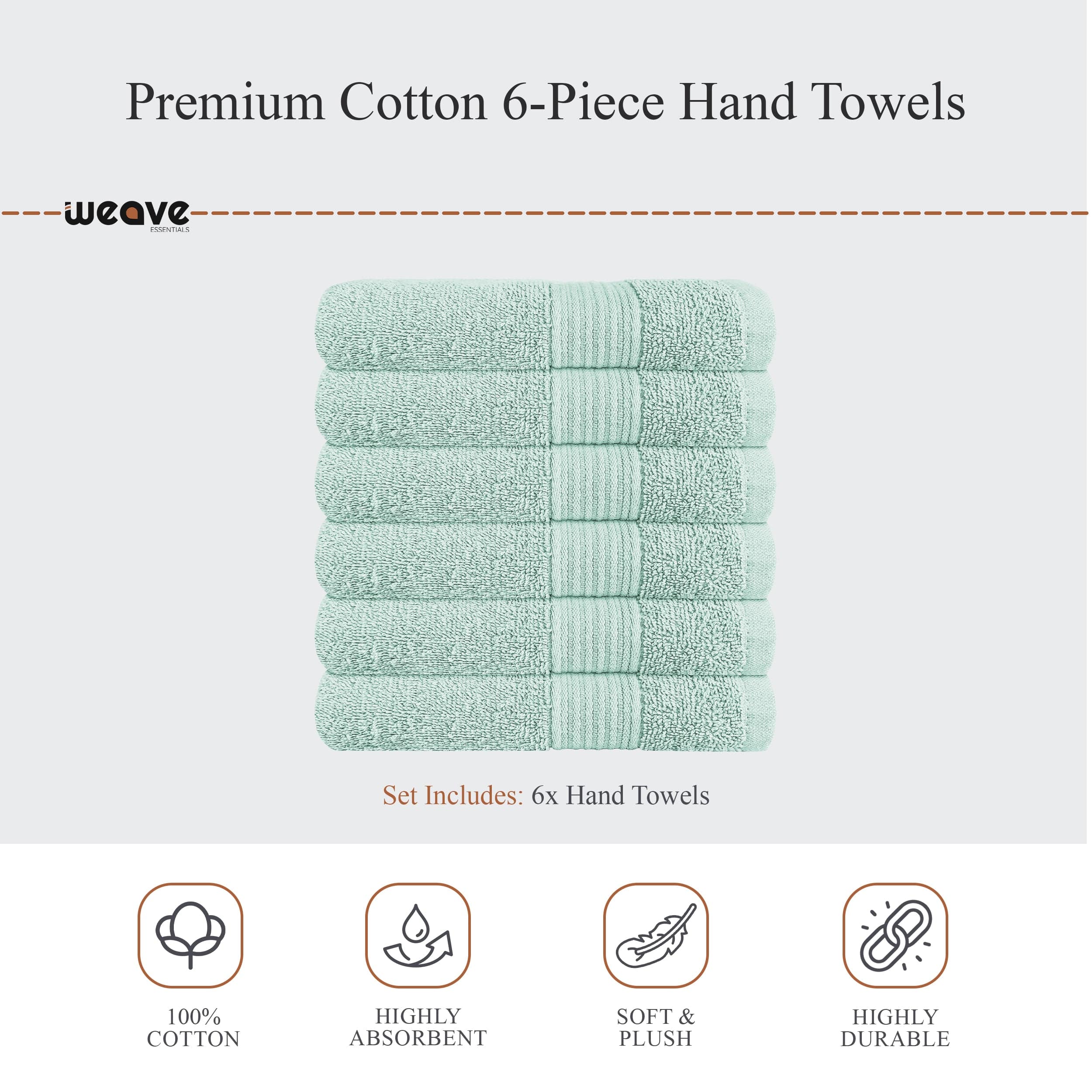 OLIVIA ROCCO Rhodes Towel Seafoam 100 Percent Cotton Hotel Quality Soft Super Absorbent Hand Towels Sheets And Face Cloths