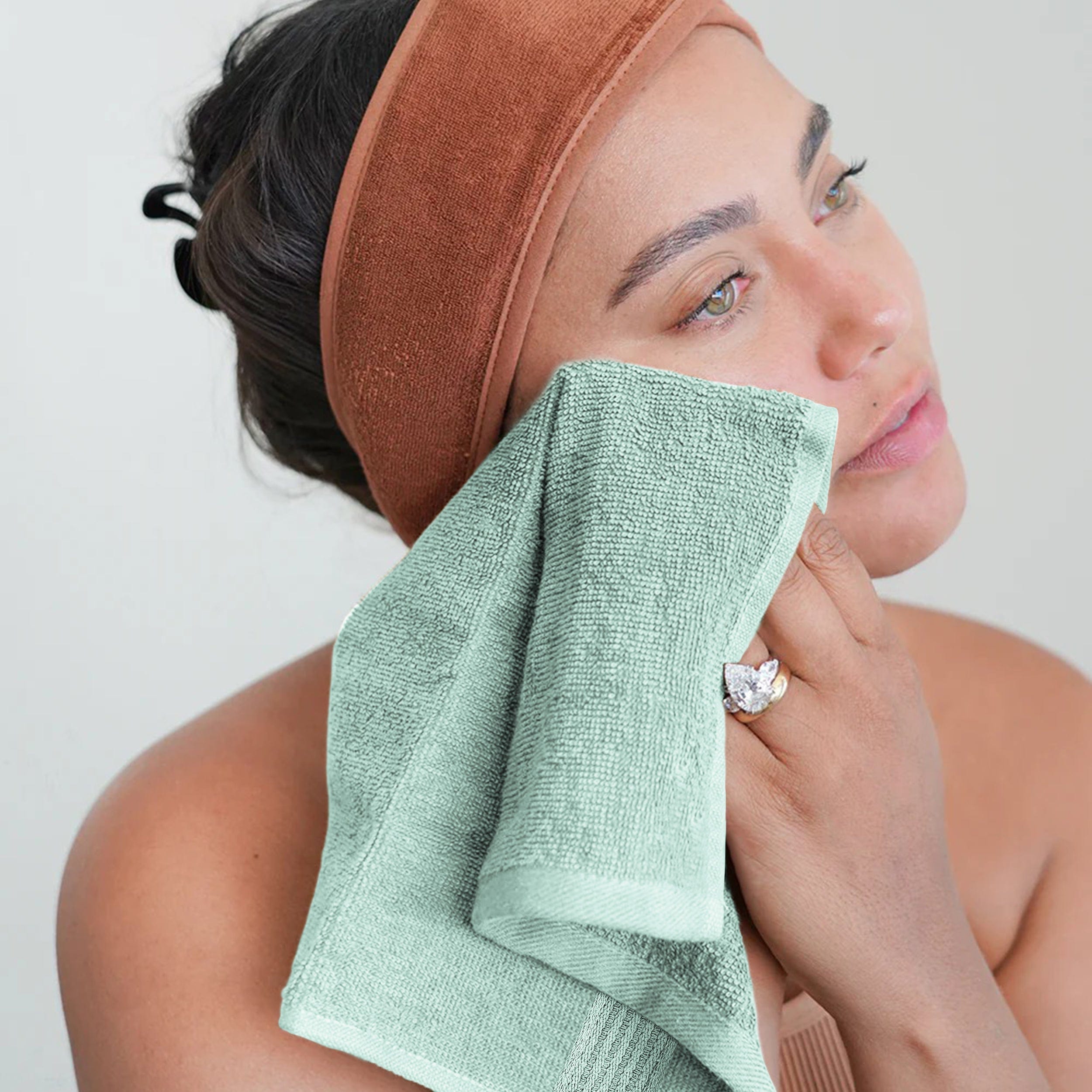 OLIVIA ROCCO Rhodes Towel Seafoam 100 Percent Cotton Hotel Quality Soft Super Absorbent Hand Towels Sheets And Face Cloths
