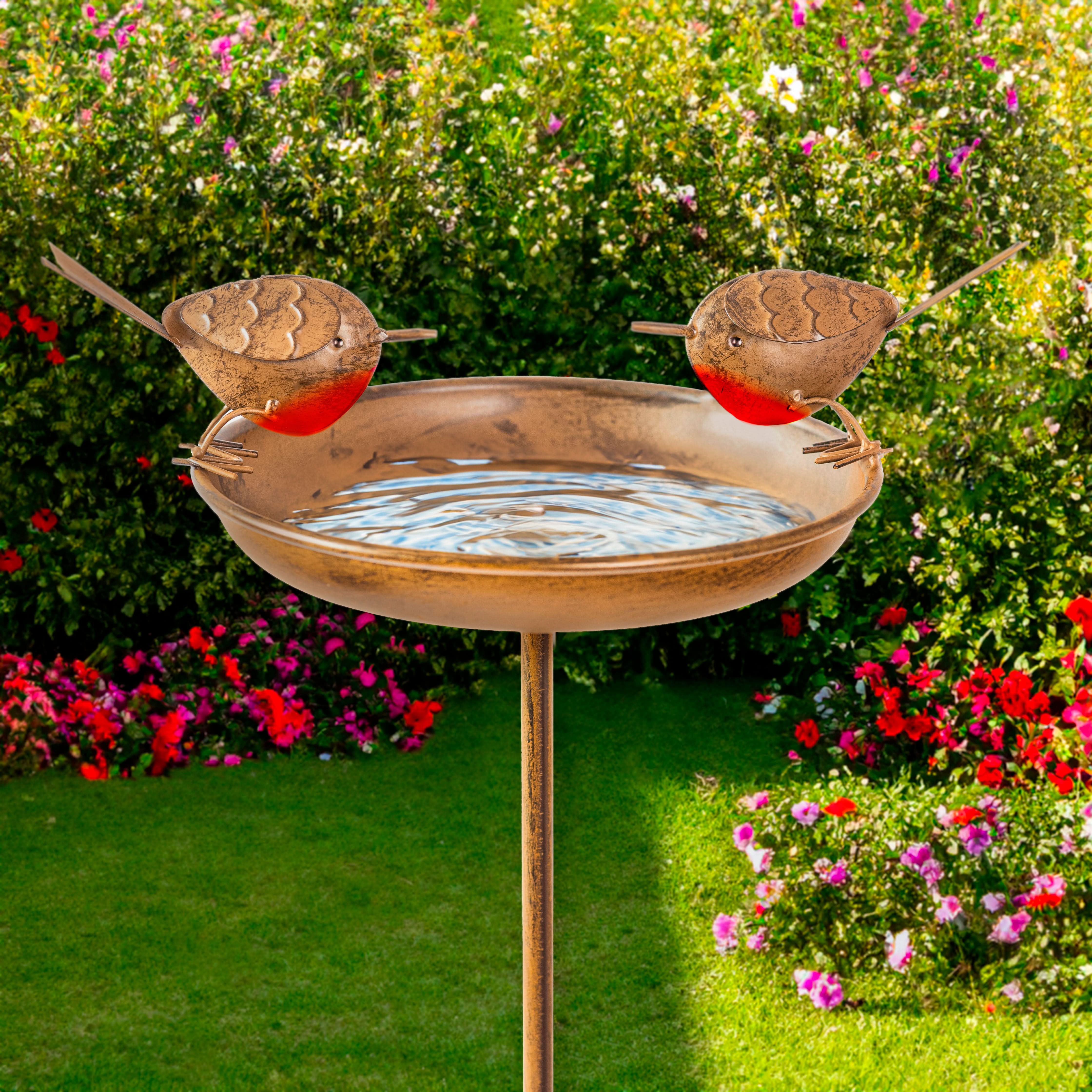 Robin Bird Bath & Feeder Stake for Garden Birds, Outdoor Wildlife & Patio Decor