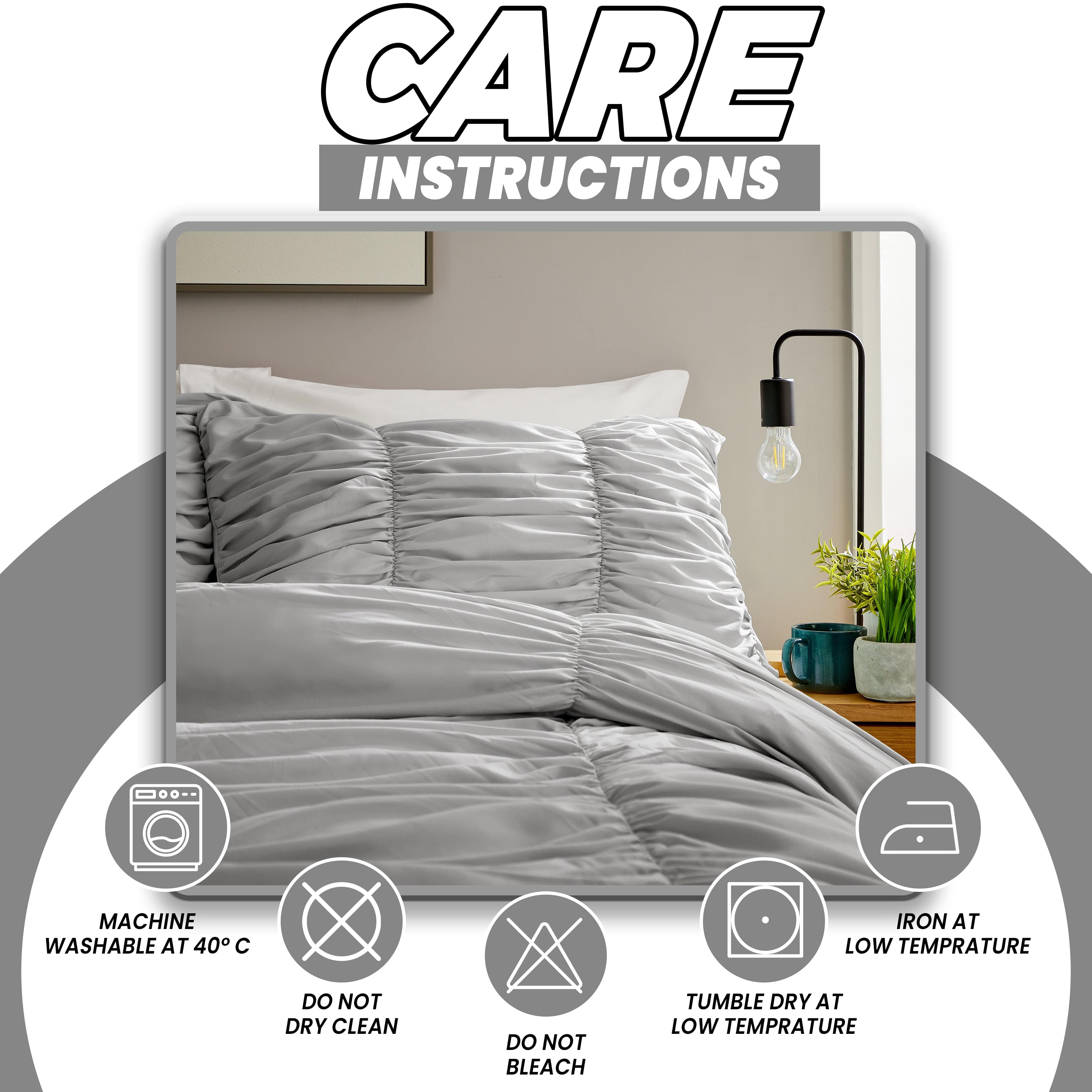 OLIVIA ROCCO Ruched Grey Microfibre Duvet Cover Set With Pillowcases Ruffle Bedding Machine Washable Easy Care Bed Linen For Modern Bedrooms