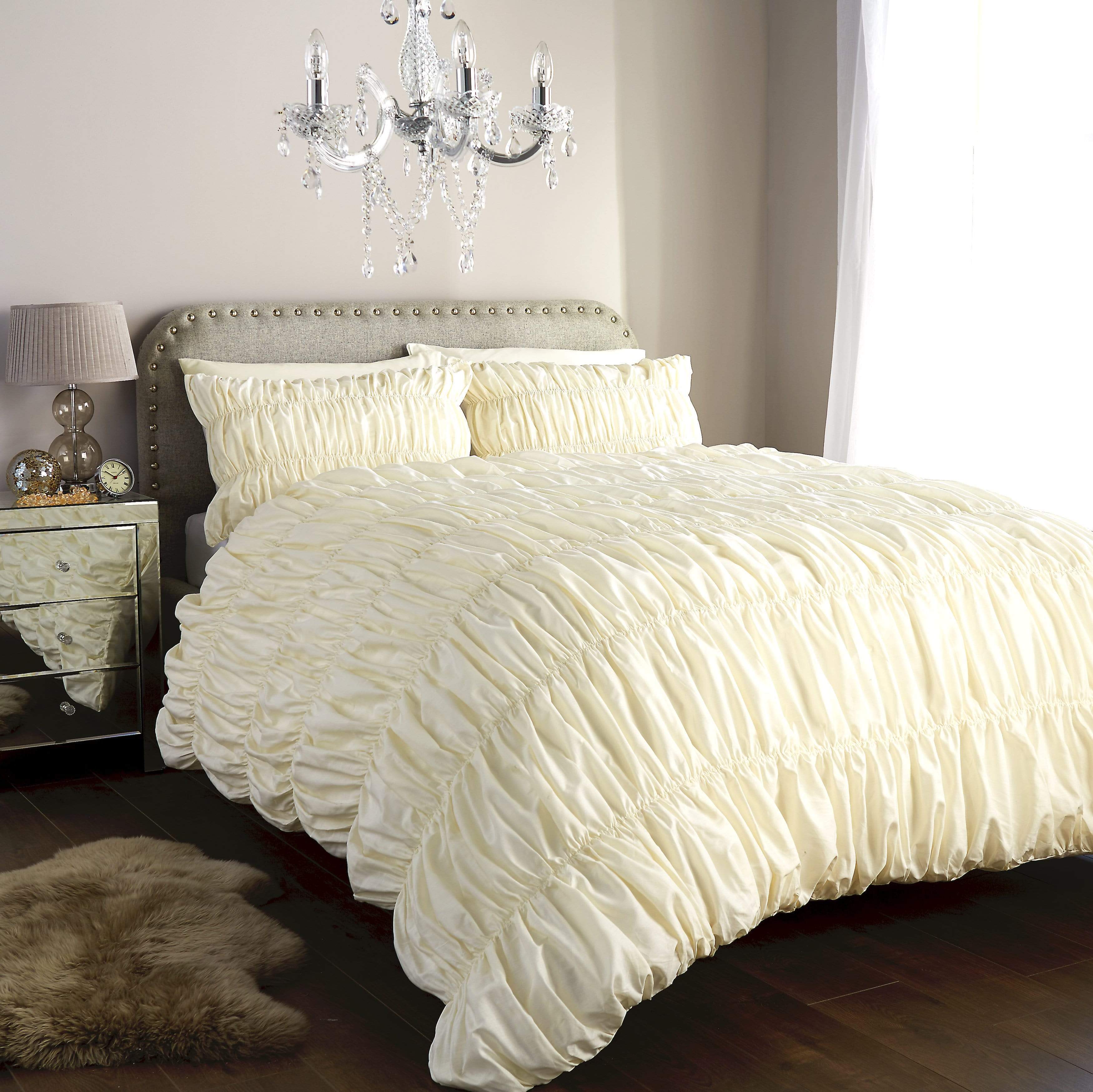 OLIVIA ROCCO Duvet Set Ruched Ruffles Cotton Rich Luxury OEKO TEX Certified Multiple Sizes And Colours England Design Collection