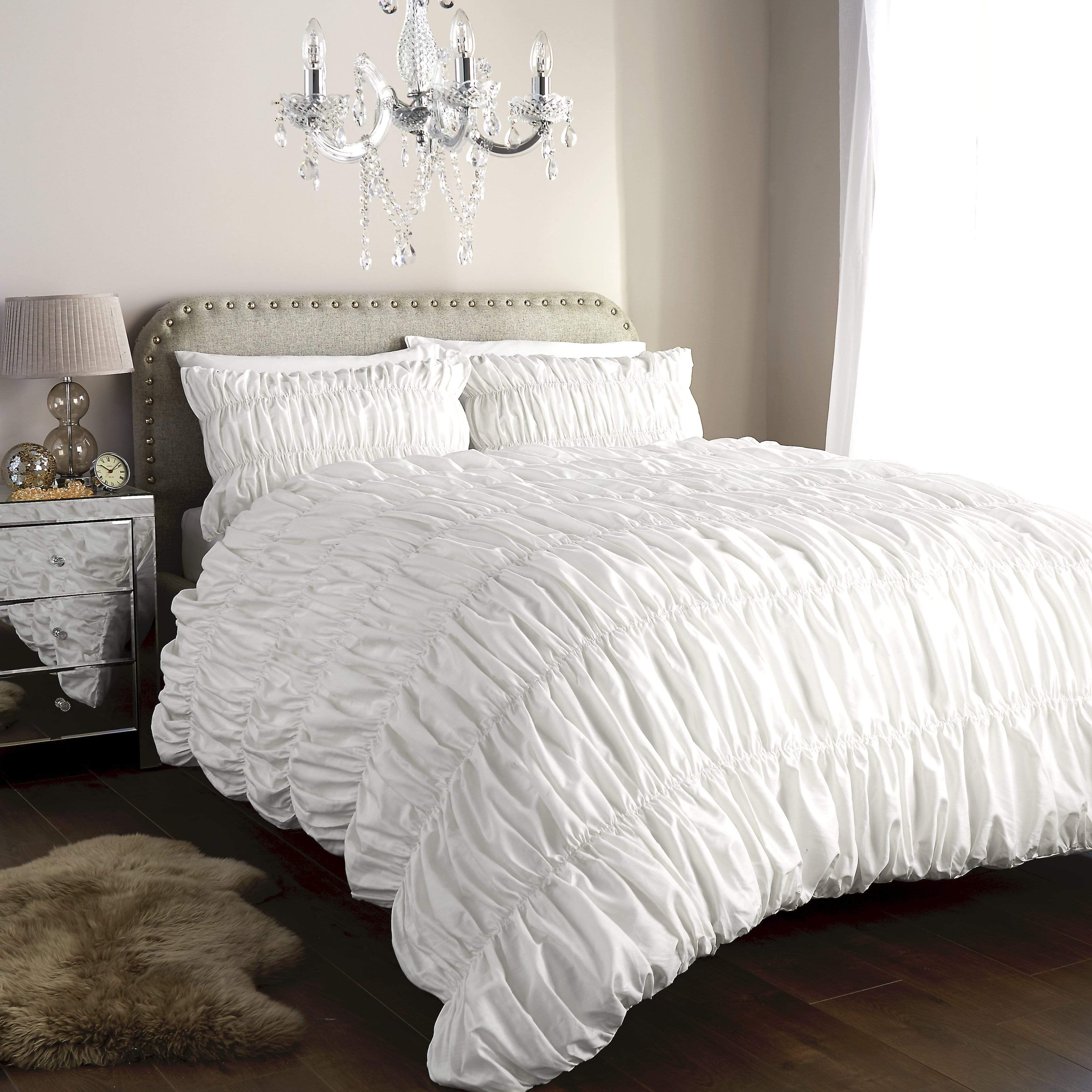 OLIVIA ROCCO Duvet Set Ruched Ruffles Cotton Rich Luxury OEKO TEX Certified Multiple Sizes And Colours England Design Collection