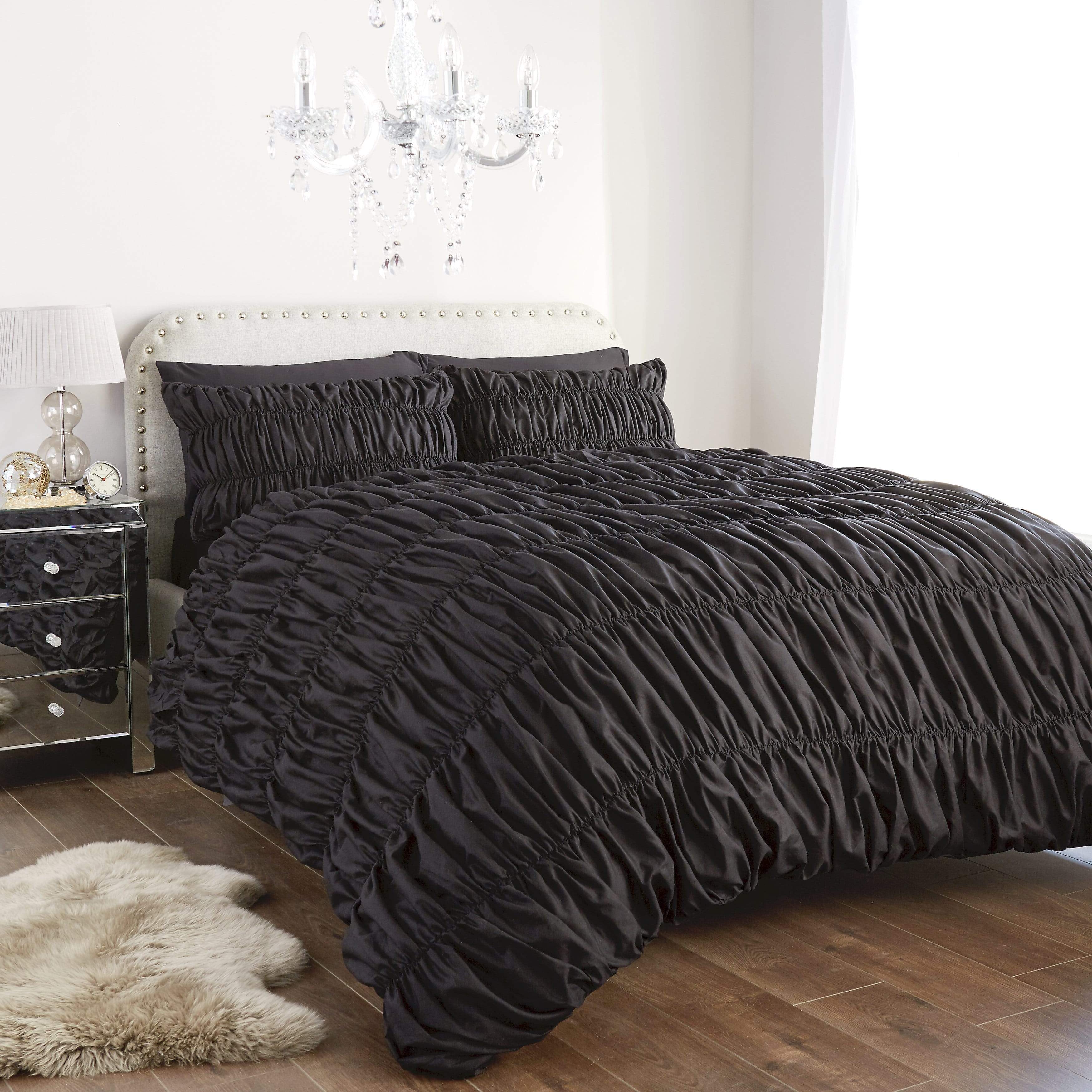 OLIVIA ROCCO Duvet Set Ruched Ruffles Cotton Rich Luxury OEKO TEX Certified Multiple Sizes And Colours England Design Collection