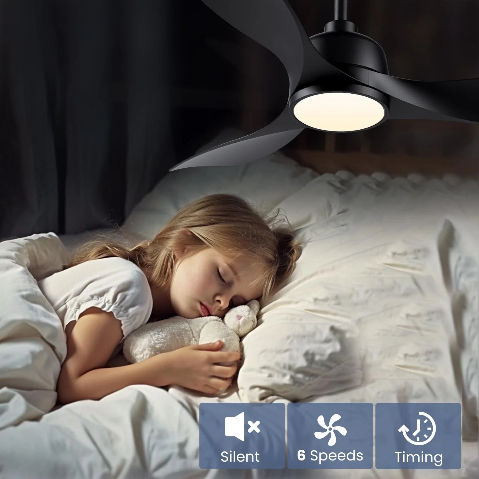 CJOY 42" Ceiling Fan with Light & Remote, 3 Blades, Quiet DC Motor, Black