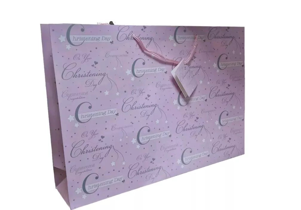 Xlarge Christening Day Gift Bag for Girls Landscape Pink Gift Bag