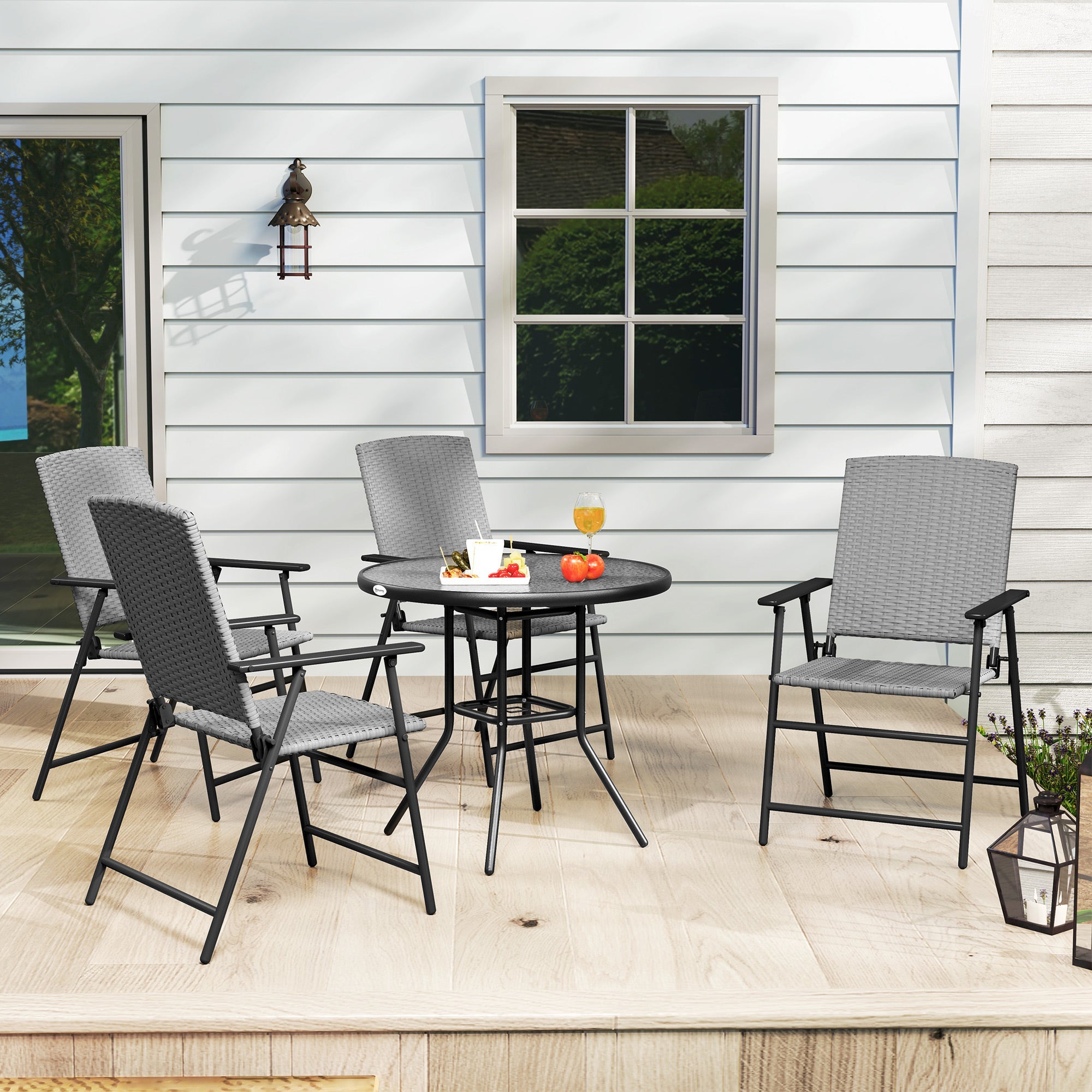 Outsunny 4pcs Rattan Chair Foldable Garden Furniture w/ Armrest Grey