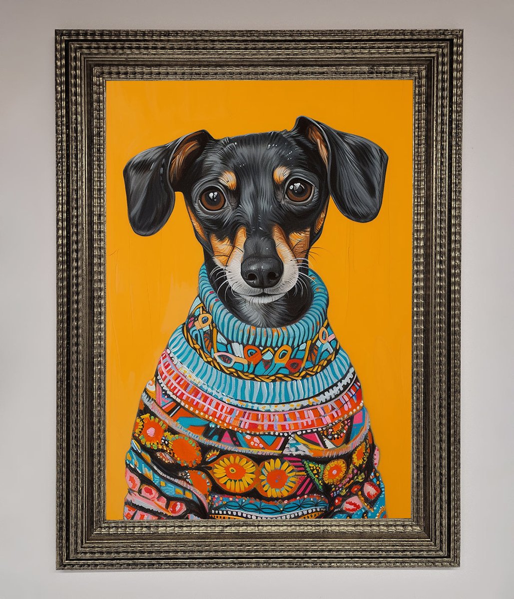 Sausage Dog In A Sweater Framed Print - Zestio