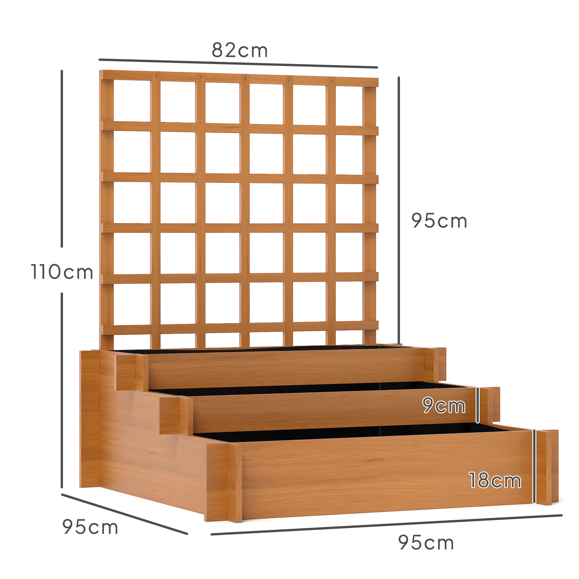 Outsunny 3 Tier Wooden Garden Planters with Trellis for Vine Climbing Plants