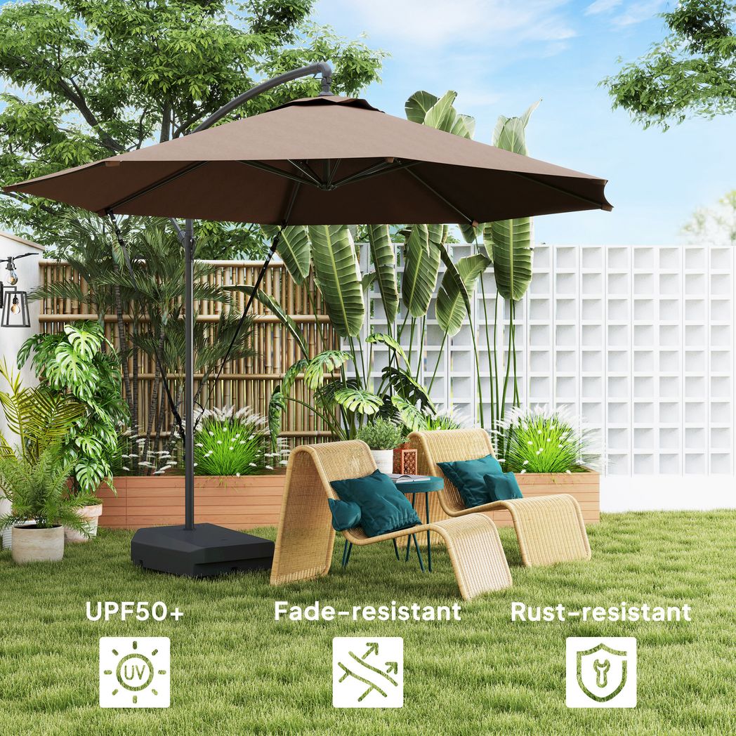 Outsunny Garden Cantilever Parasol with Cover Weighted Base Wind Strap