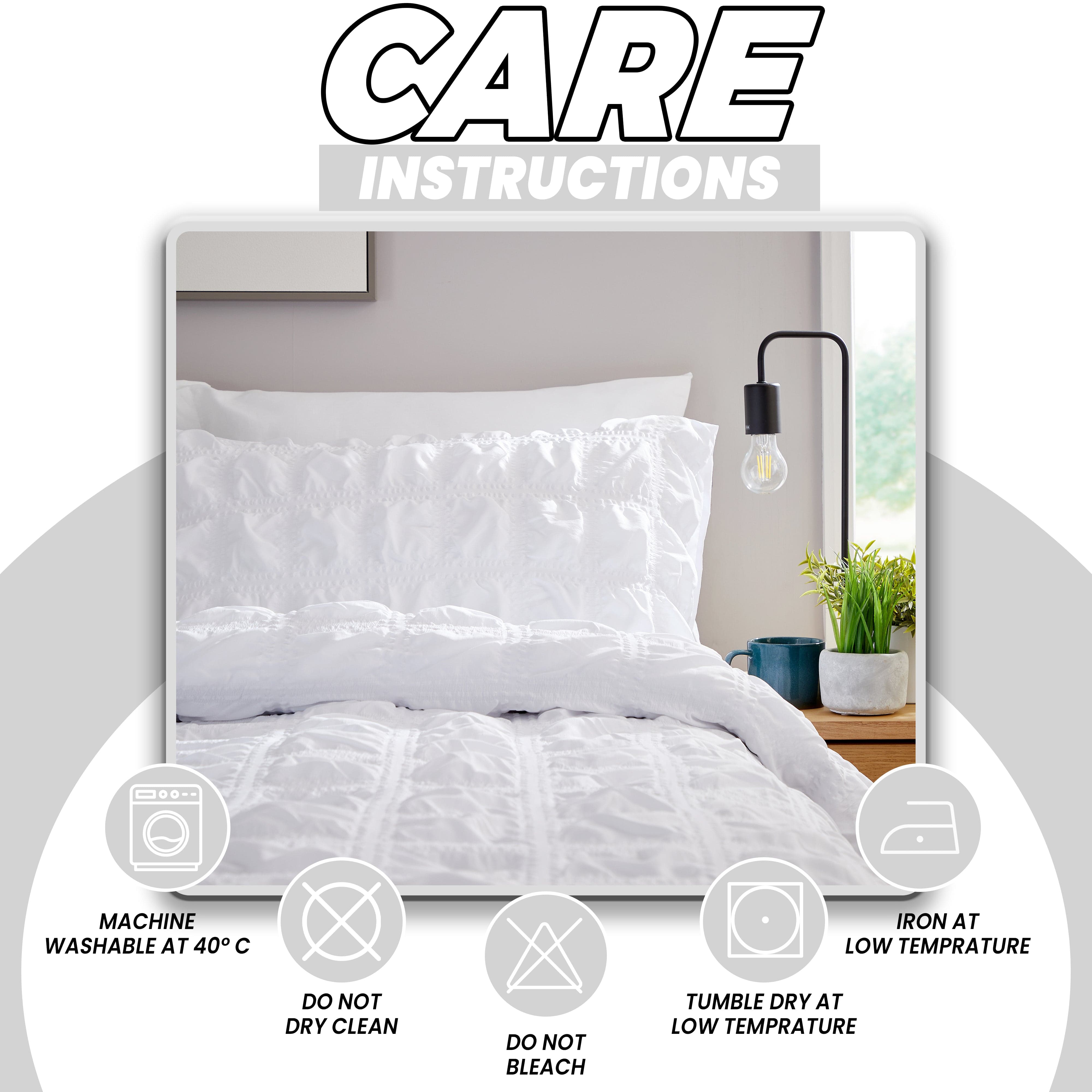 OLIVIA ROCCO Duvet Cover Set Microfibre Quilted White With Pillowcases Easy Care Bedding For Bedroom Soft Luxurious Feel