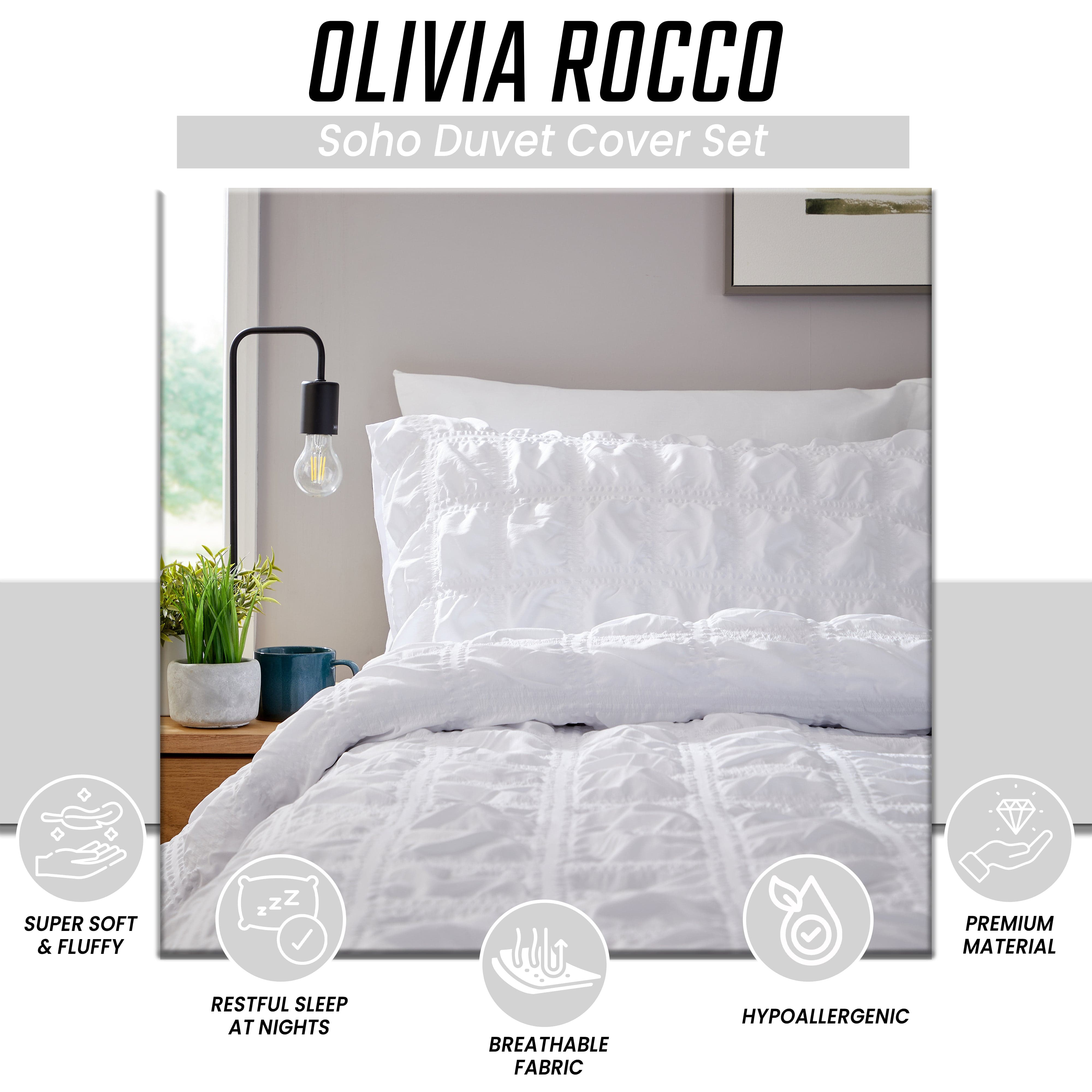 OLIVIA ROCCO Duvet Cover Set Microfibre Quilted White With Pillowcases Easy Care Bedding For Bedroom Soft Luxurious Feel