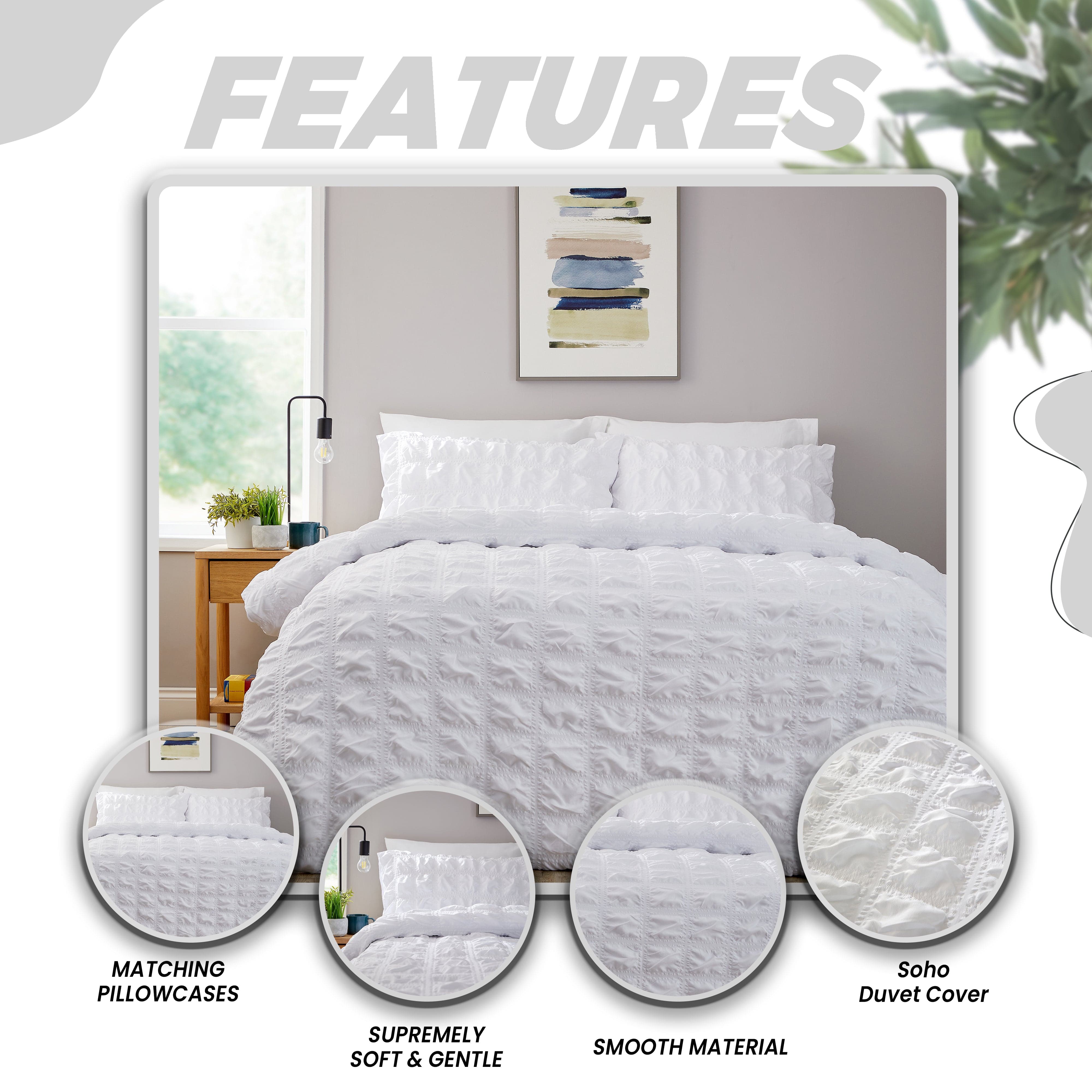 OLIVIA ROCCO Duvet Cover Set Microfibre Quilted White With Pillowcases Easy Care Bedding For Bedroom Soft Luxurious Feel