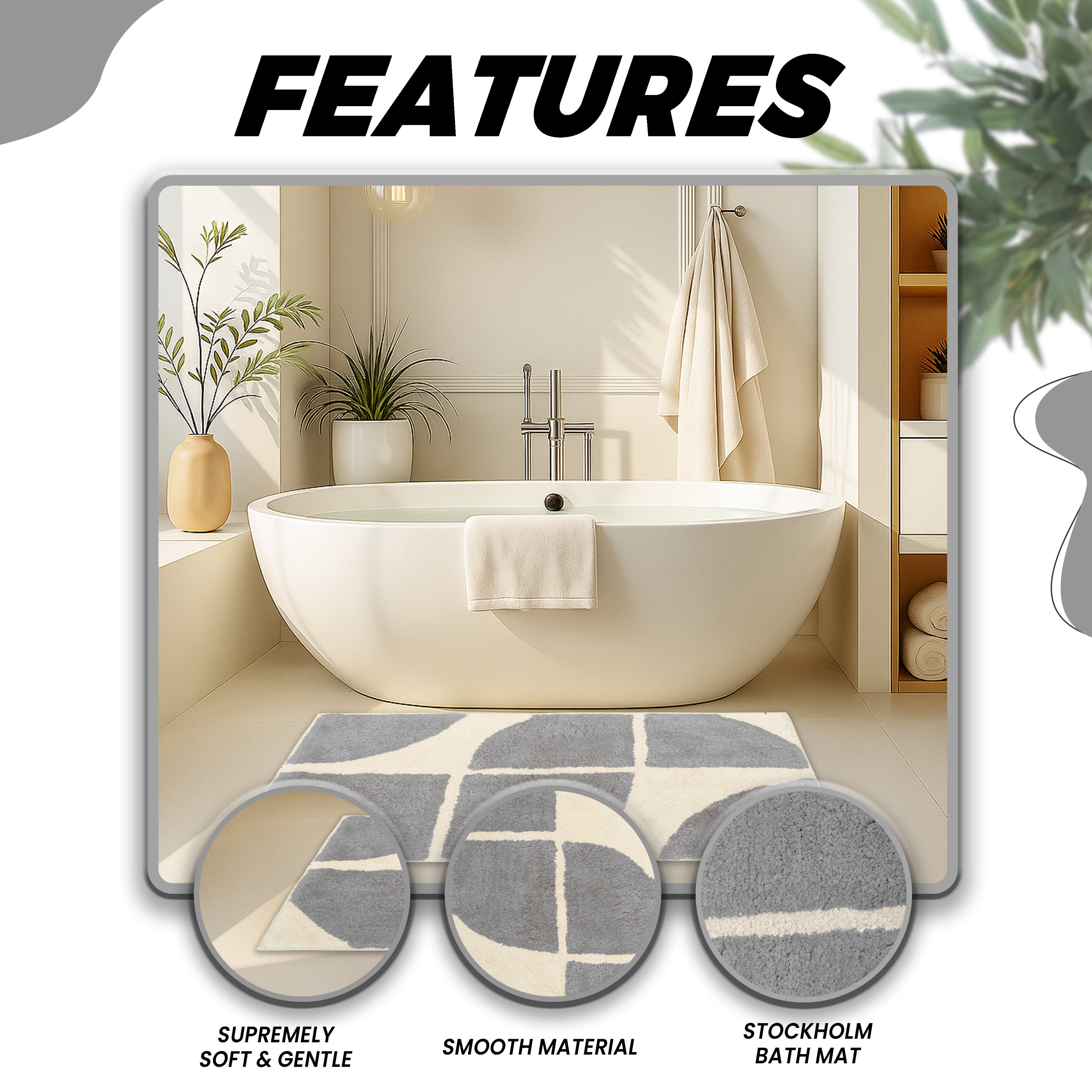 OLIVIA ROCCO Stockholm Bath Mat Non Slip Backing Super Soft Water Absorbent Cotton Blend Quick Drying Bathroom Floor Rug