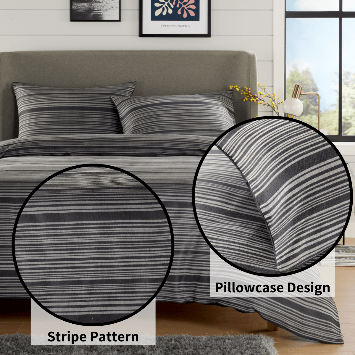 OLIVIA ROCCO Stripe Jacquard Reversible Cotton Blend Duvet Cover Set With Pillowcases, Eco Friendly Bedding In Multiple Sizes And Colours