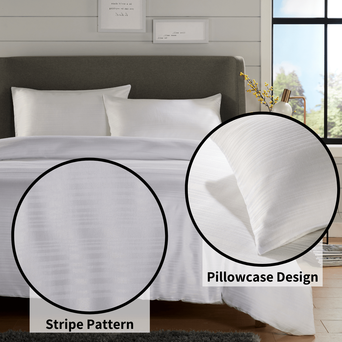 OLIVIA ROCCO Stripe Jacquard Reversible Cotton Blend Duvet Cover Set With Pillowcases, Eco Friendly Bedding In Multiple Sizes And Colours