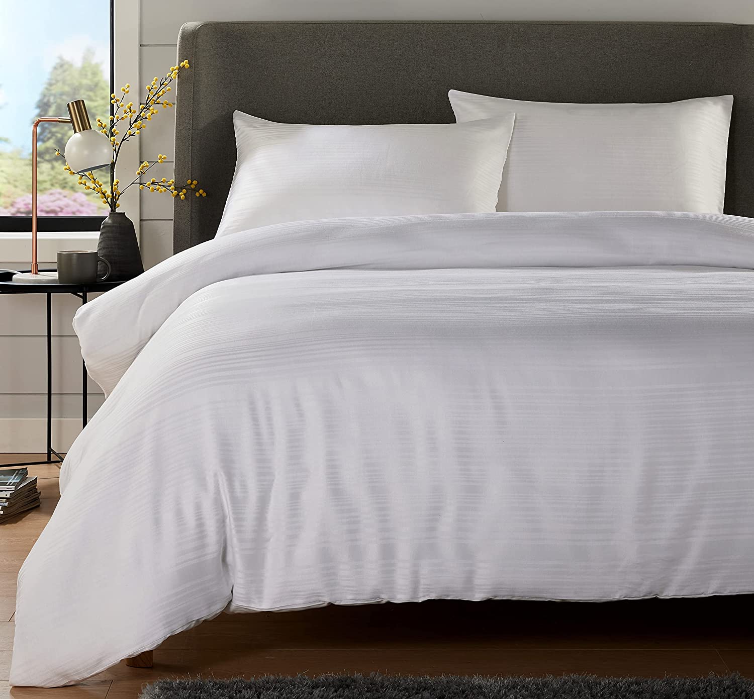 OLIVIA ROCCO Stripe Jacquard Reversible Cotton Blend Duvet Cover Set With Pillowcases, Eco Friendly Bedding In Multiple Sizes And Colours