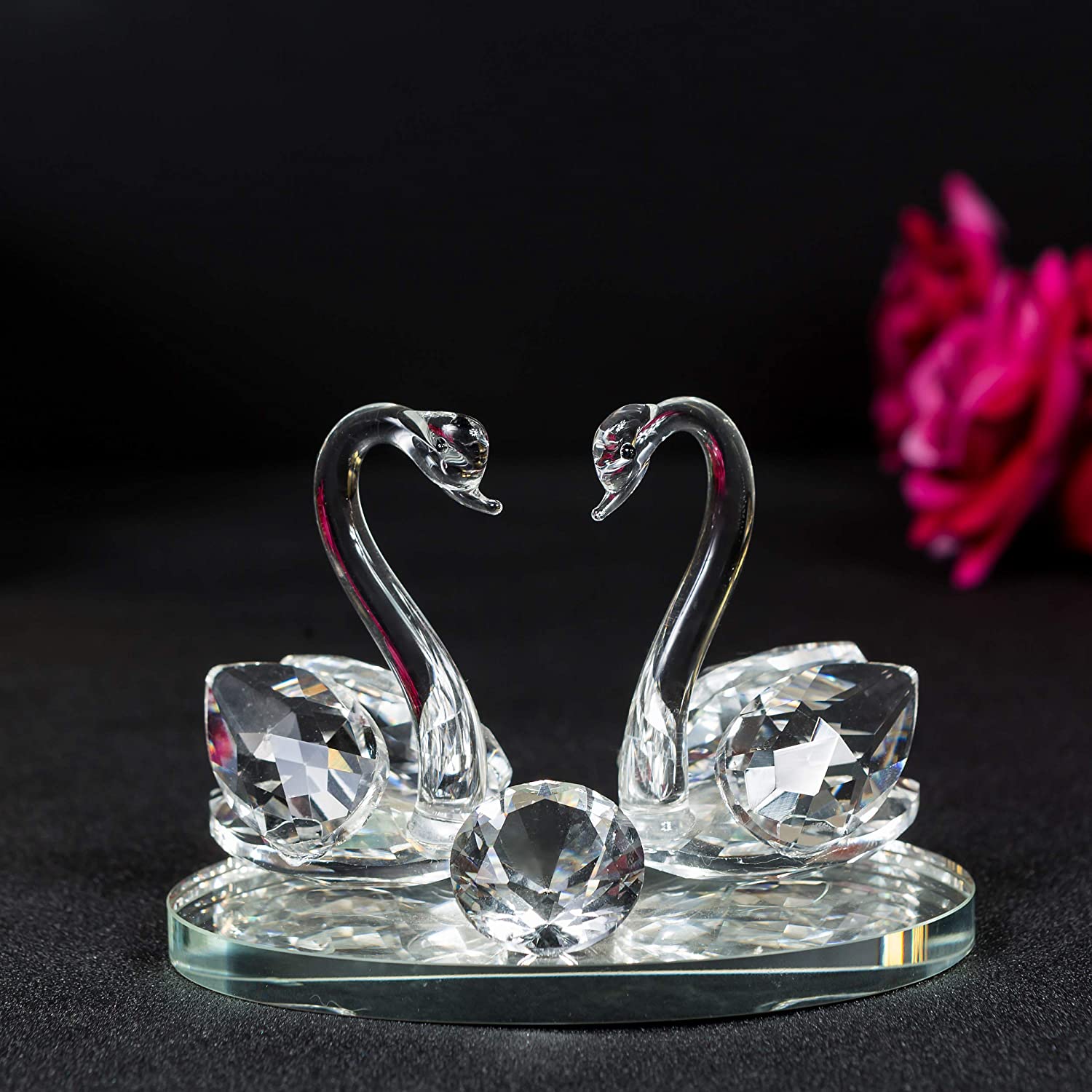 London Boutique Crystal Clear Double Swan Model, Clear Crystal Base, Twin Swan, Elegant Home Decoration, Gift in White Gift Box for All Occasions