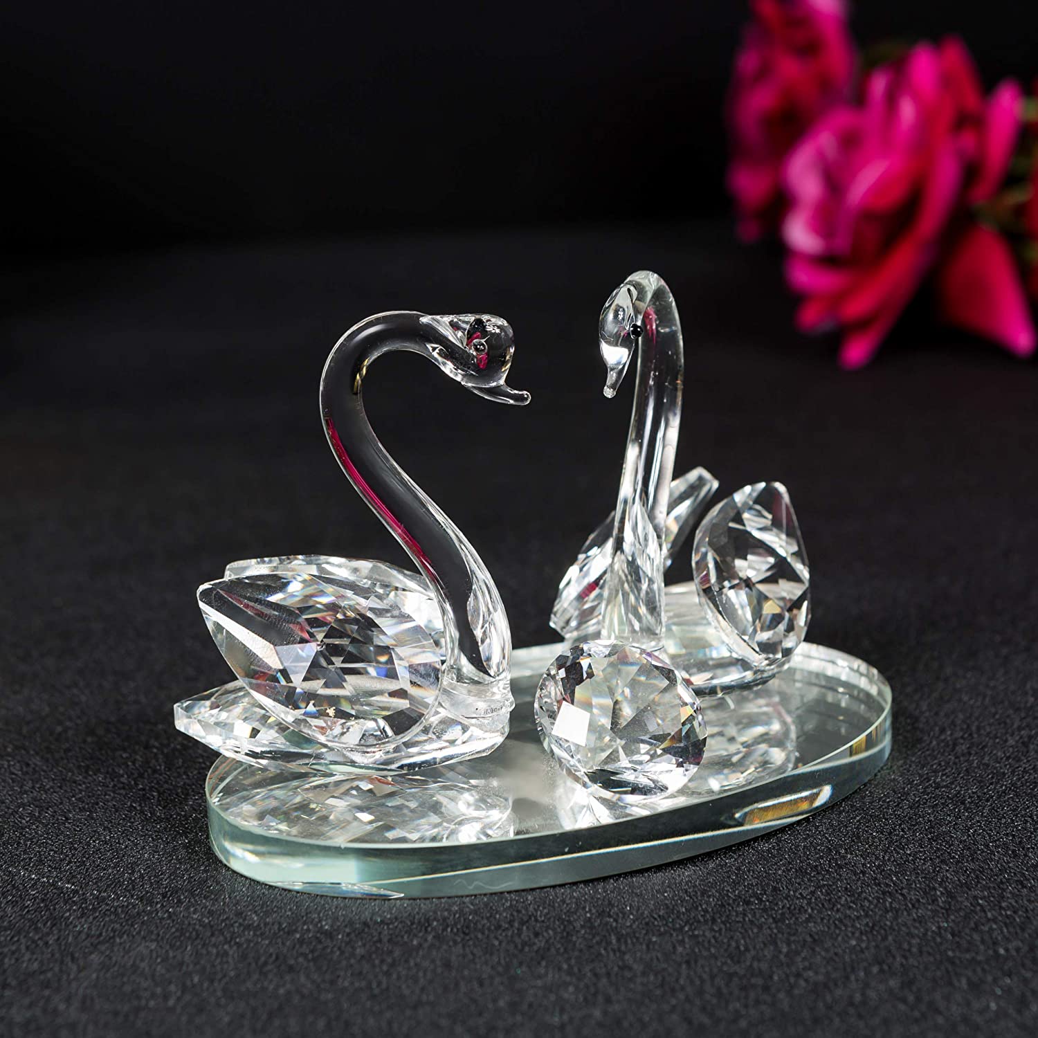 London Boutique Crystal Clear Double Swan Model, Clear Crystal Base, Twin Swan, Elegant Home Decoration, Gift in White Gift Box for All Occasions