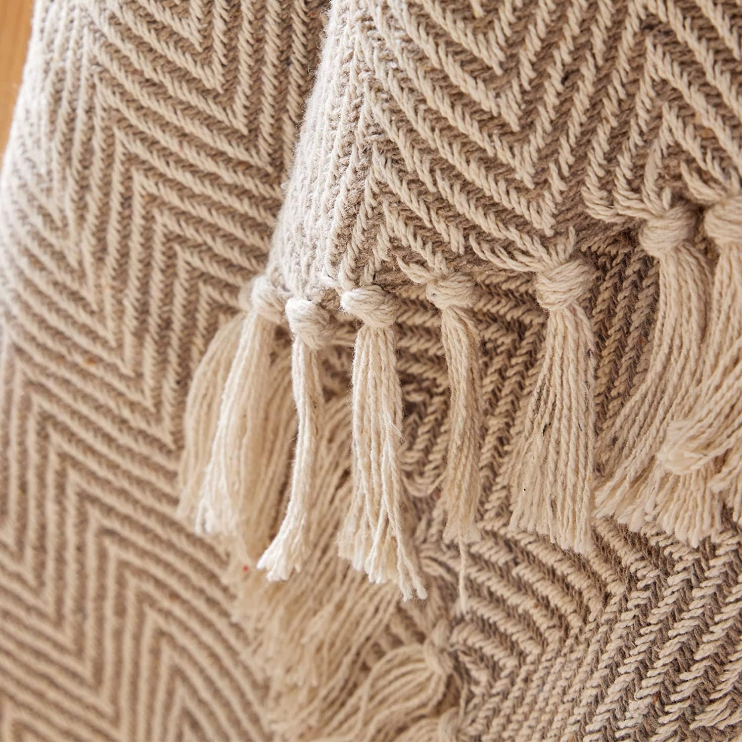 OLIVIA ROCCO Tangier Recycled Cotton Throw Blanket With Decorative Tassels Lightweight Cozy Eco Friendly For Sofa Bed Chair