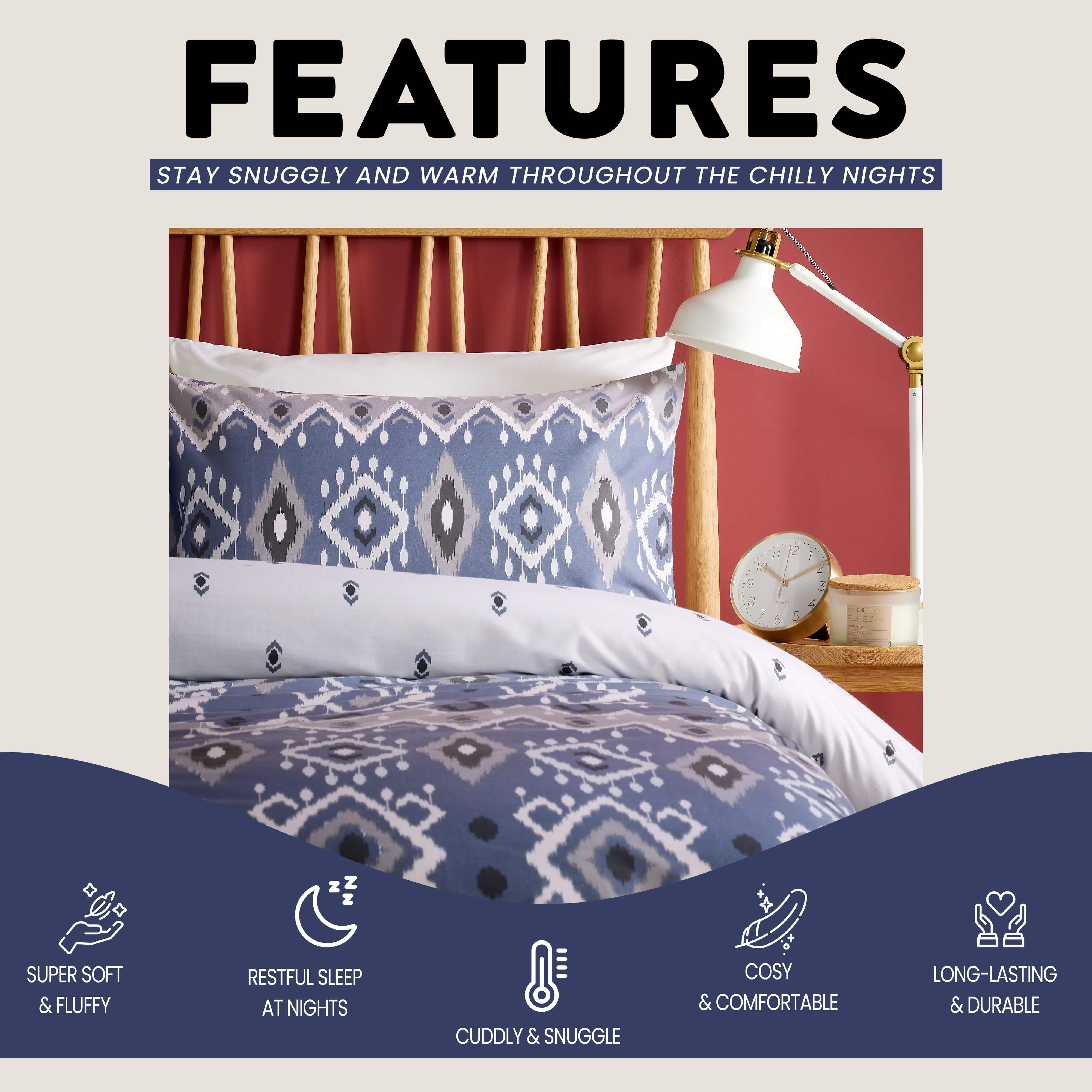 OLIVIA ROCCO Taxila Duvet Cover Set Easy Care Reversible Bedding with Pillowcases Super Soft Machine Washable Bed Linen for Bedroom Decor