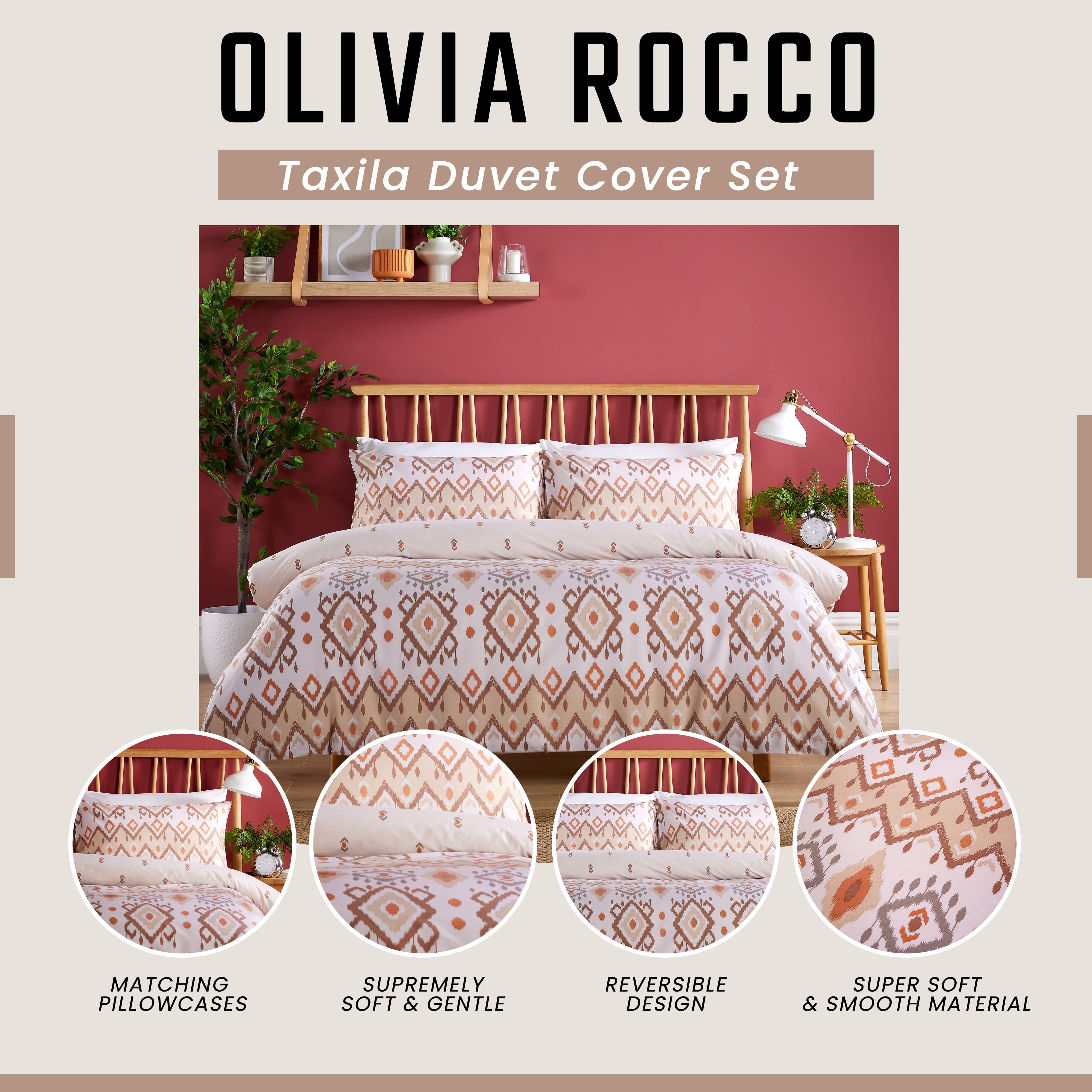 OLIVIA ROCCO Taxila Duvet Cover Set Easy Care Reversible Bedding with Pillowcases Super Soft Machine Washable Bed Linen for Bedroom Decor