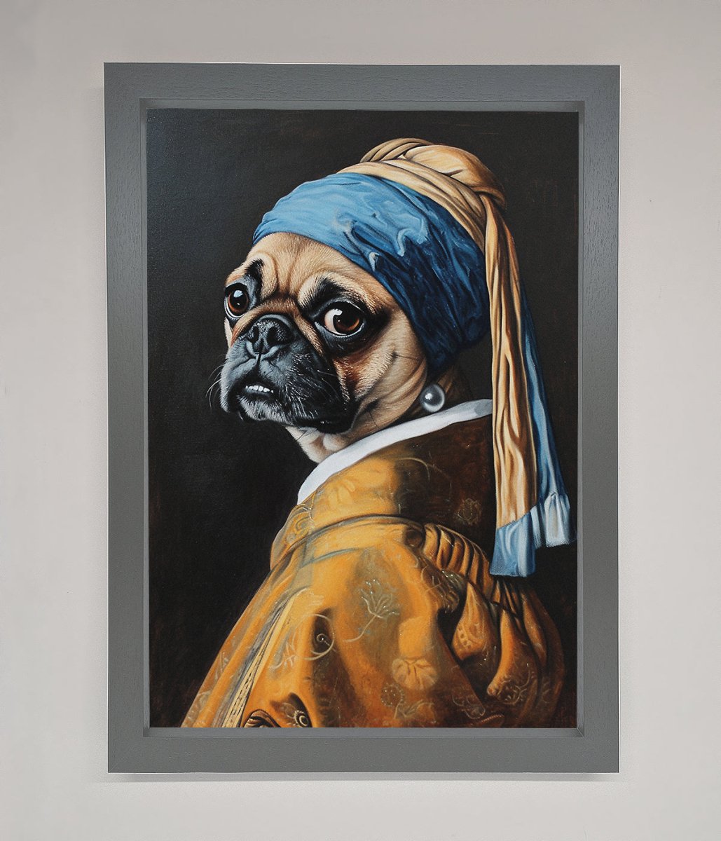 The Pug With The Pearl Earring Framed Print - Zestio