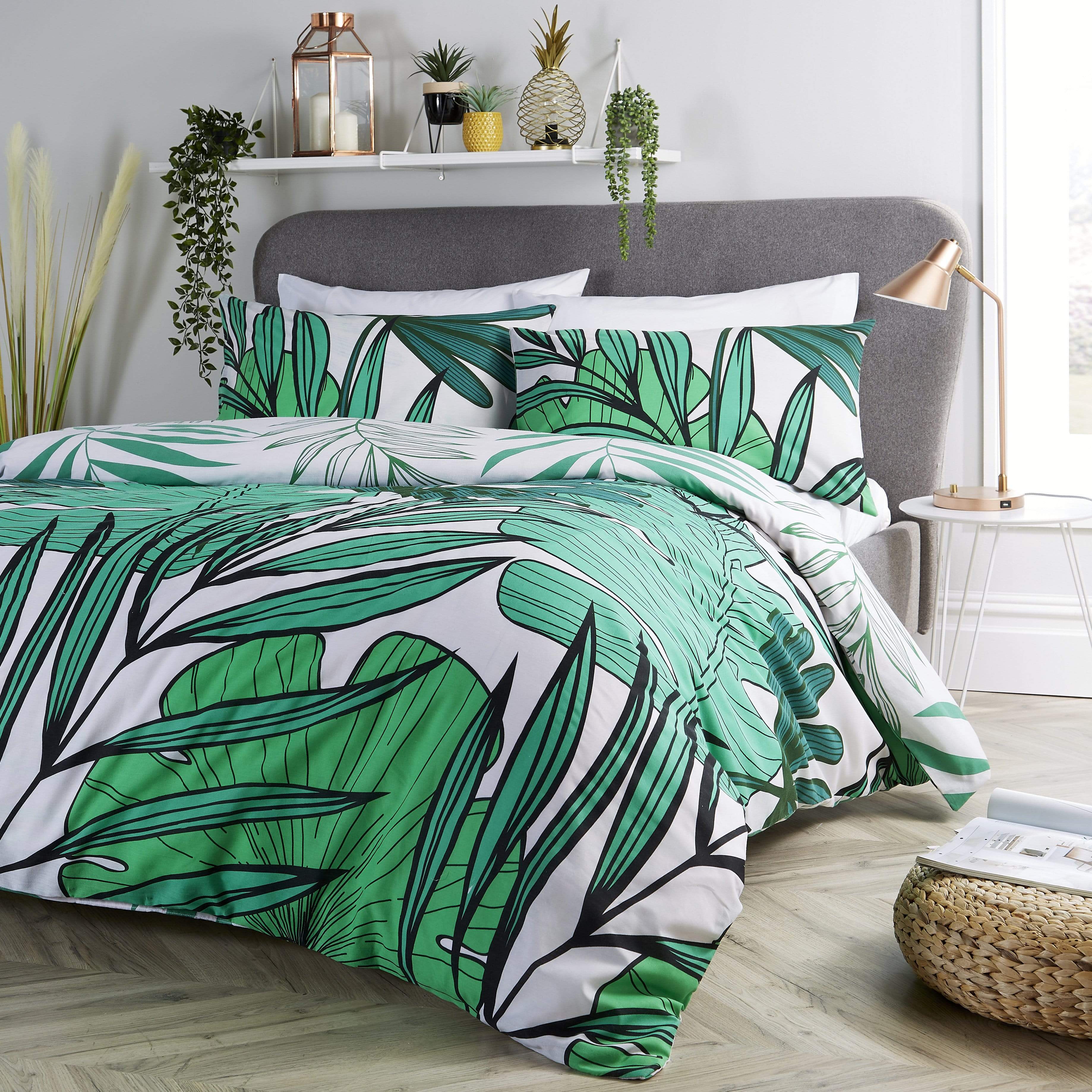 OLIVIA ROCCO Tropical Leaf Reversible Duvet Set Cotton Rich Bedding for Single Double King Sizes with Botanical Designs