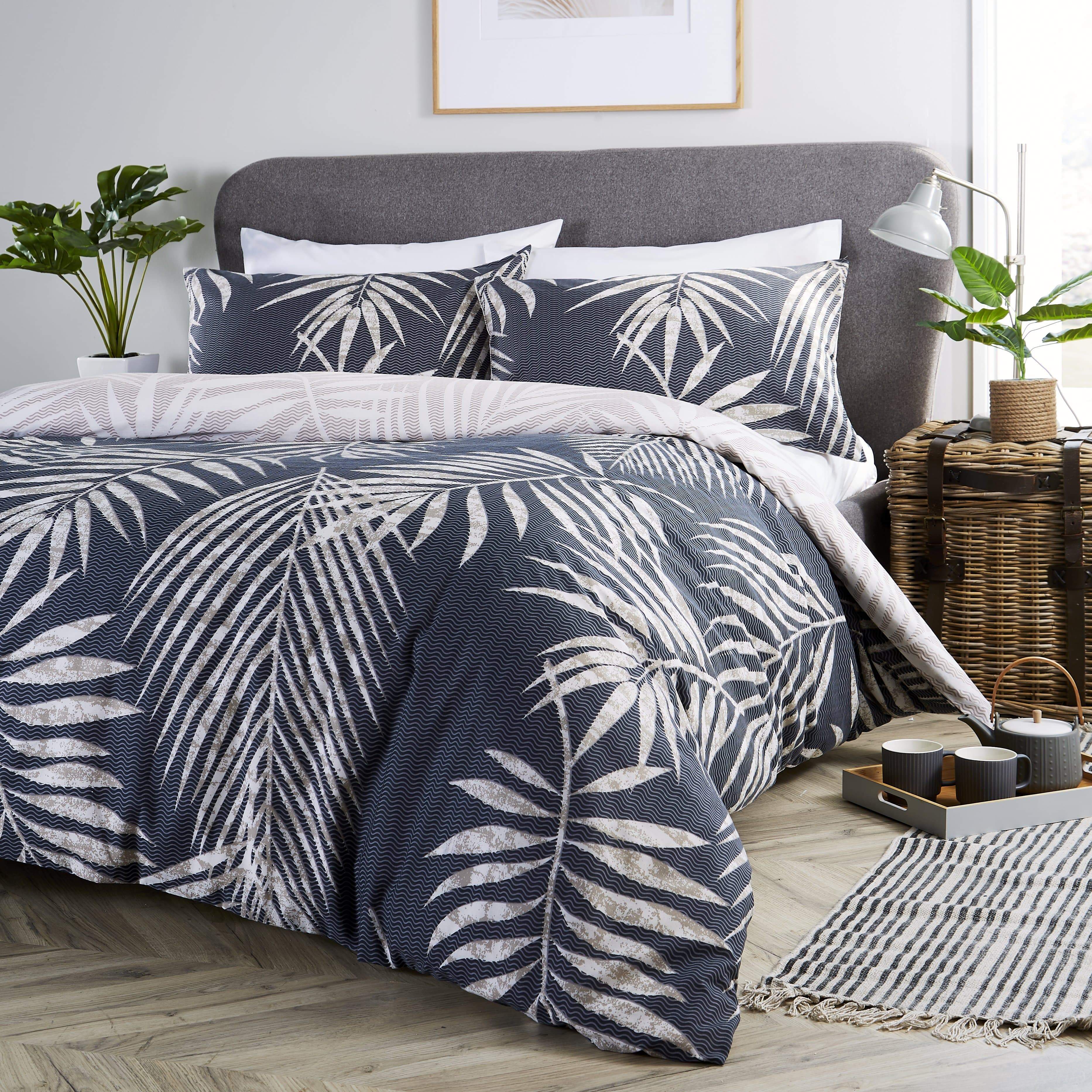 OLIVIA ROCCO Tropical Leaf Reversible Duvet Set Cotton Rich Bedding for Single Double King Sizes with Botanical Designs