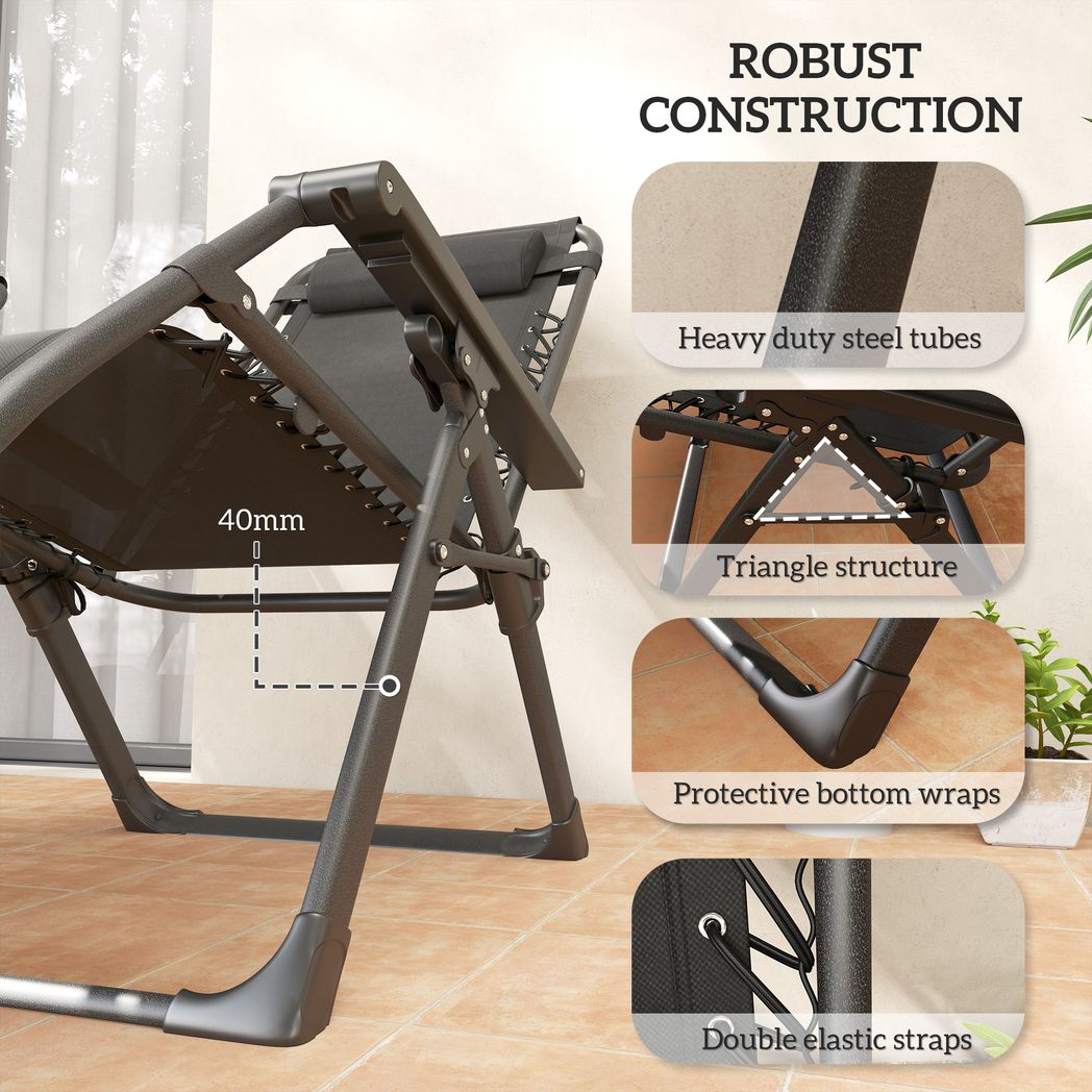 Outsunny 2 Pieces Zero Gravity Chairs, Reclining Folding Sun Lounger