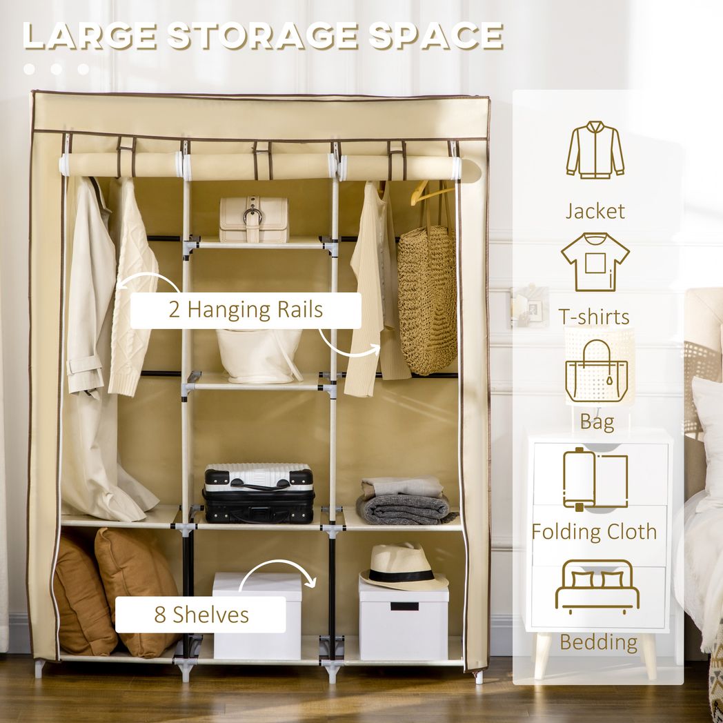 HOMCOM Fabric Portable Wardrobe with 8 Shelves 2 Hanging Rails